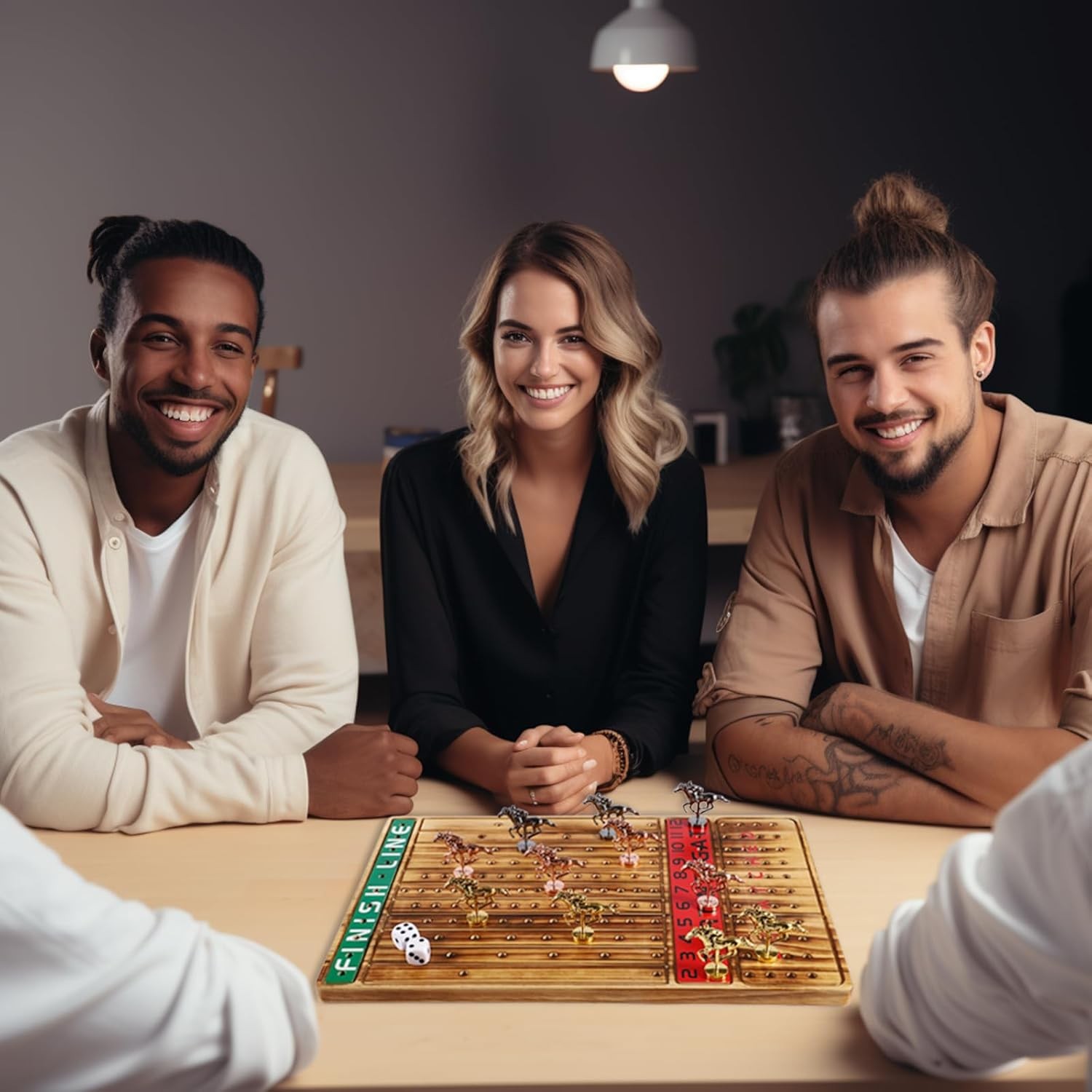 Horse Racing Board Game Thickened Solid Wood Finish Line Horse Race Game with 11