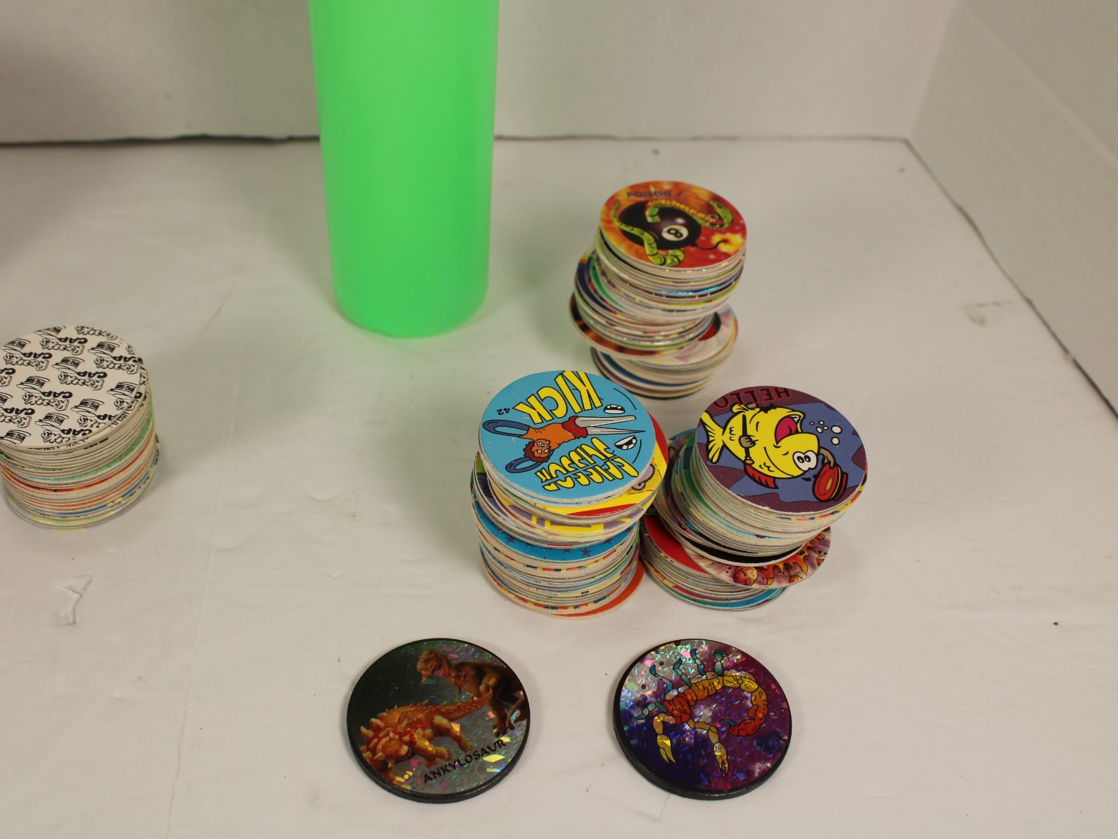 90s Nostalgia Lot: Vintage Pogs & Rohks Slammers with Storage Tubes – Huge Colle