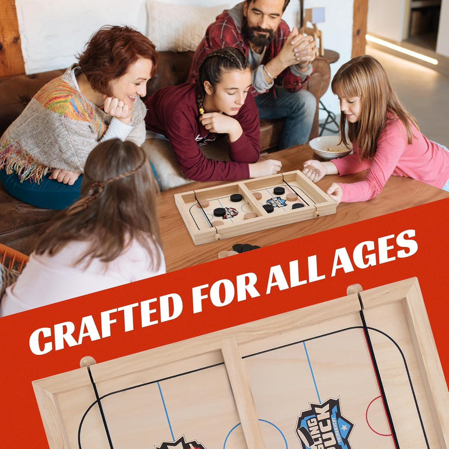 Fast Sling Puck Wooden Game for Kids & Adults Family Fun 2 Player New