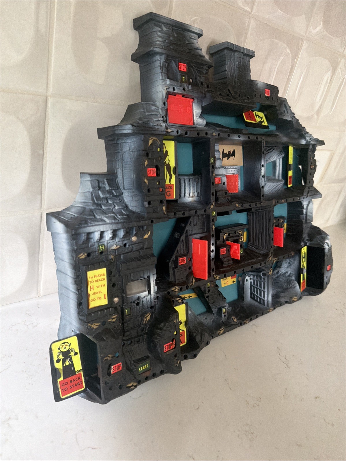1962 Haunted House Game by IDEAL Toy Company W/ Stand & Jewel Vintage Halloween