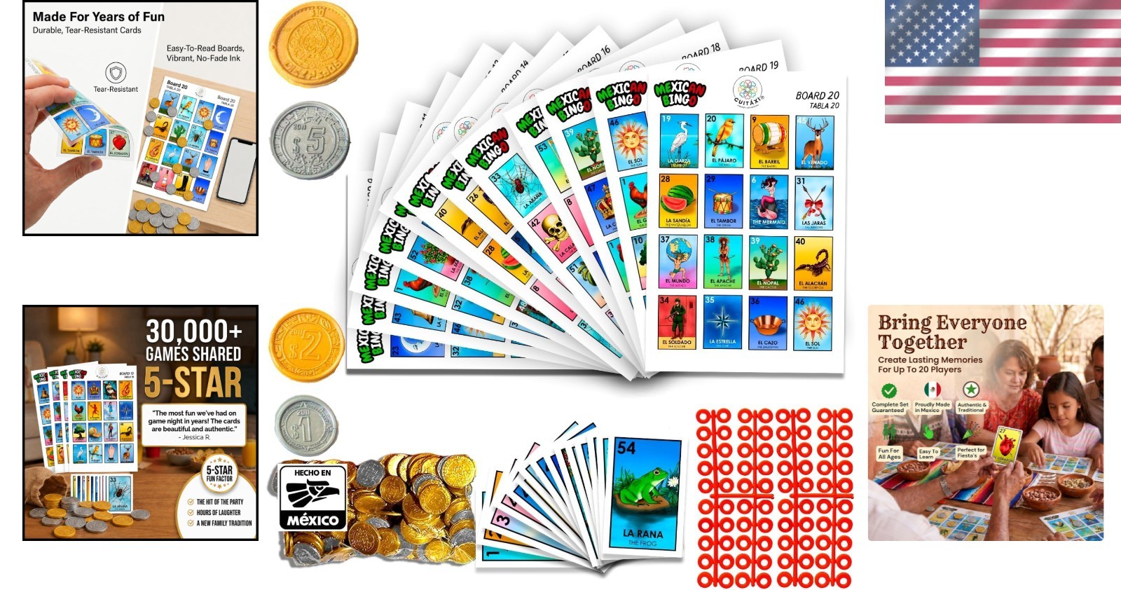 Traditional Mexican Bingo Game with Didactic Markers – Perfect for Family Nights