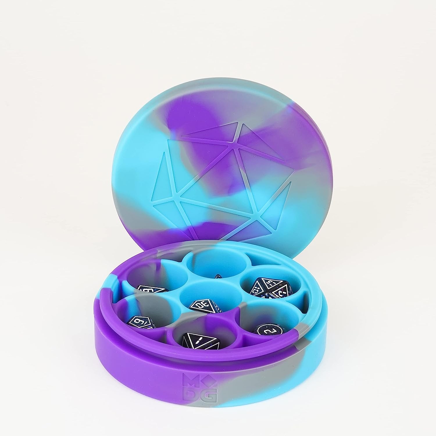 FanRoll by Metallic Dice Games Silicone Round Dice Case: Purple/Gray/Light Blue,