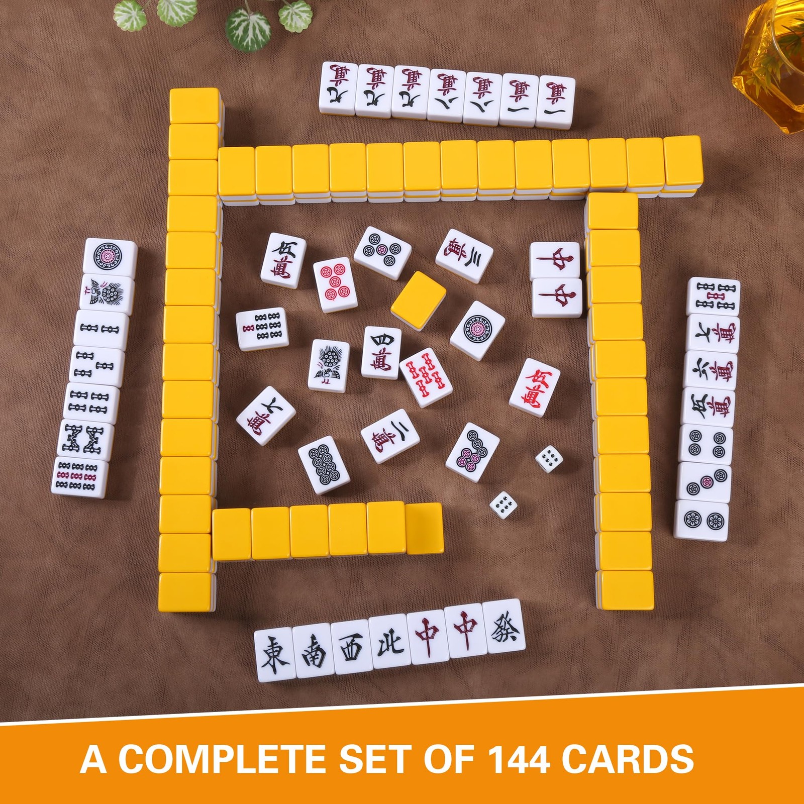 Japanese Riichi Mahjong Set, 144 White and Yellow Tiles – with Black Box, Eas…