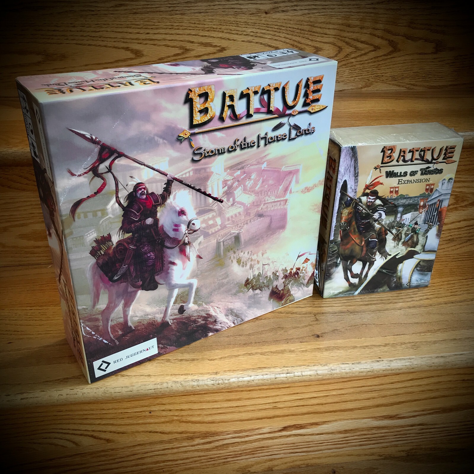 vtg 2007 BATTUE STORM OF THE HORSE LORDS BOARD GAME w/ WALLS OF TARSOS EXPANSION