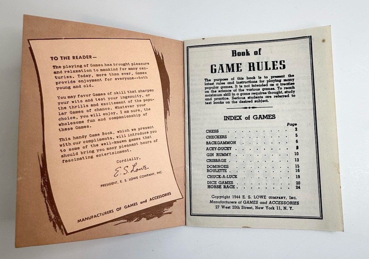 1944 E.S. Lowe Family Fun Board Gambling Casino Games Set Suitcase INCOMPLETE