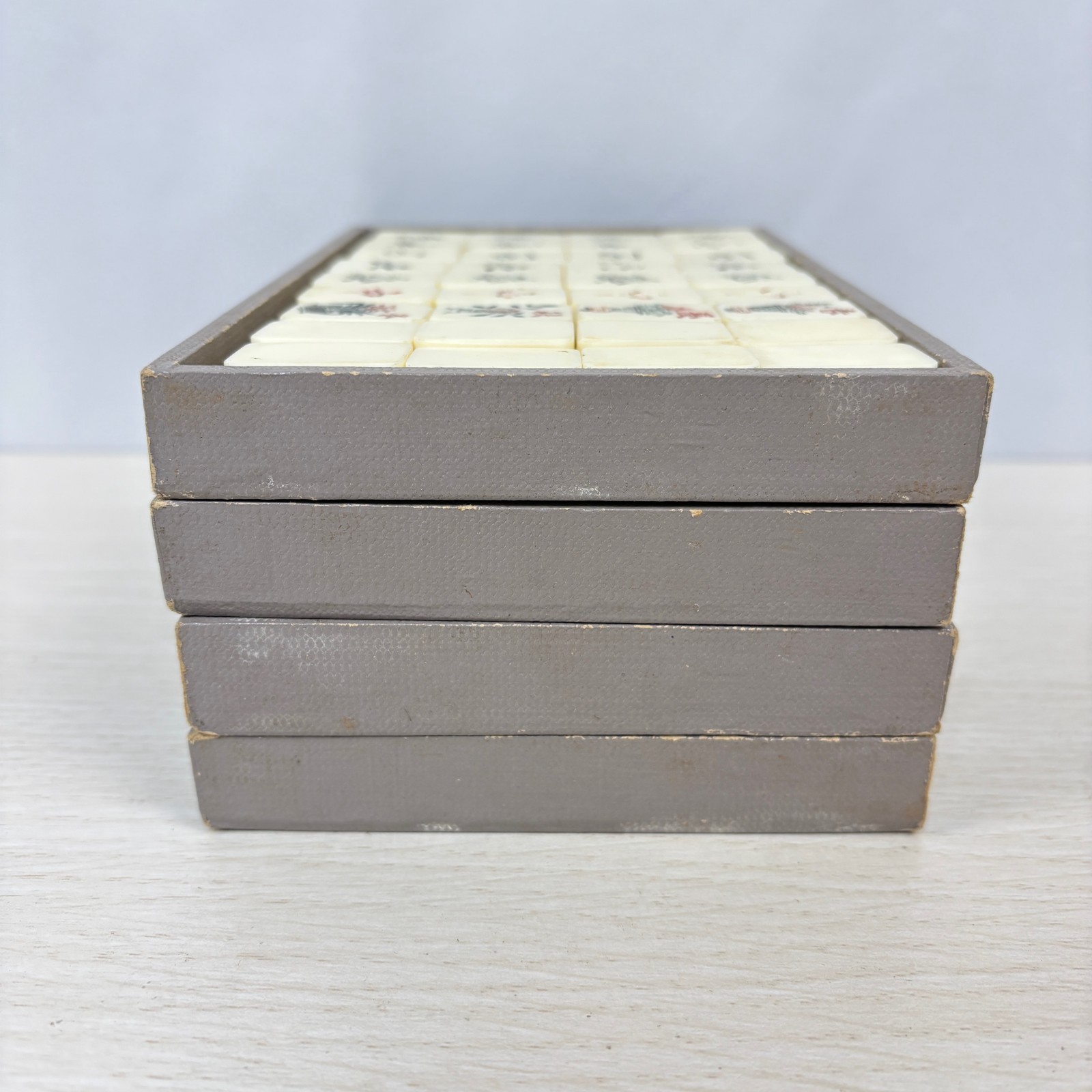 Vintage Japanese Mahjong Tile Set Brown Leather Case 1950s-60s Ivory Tiles AS-IS