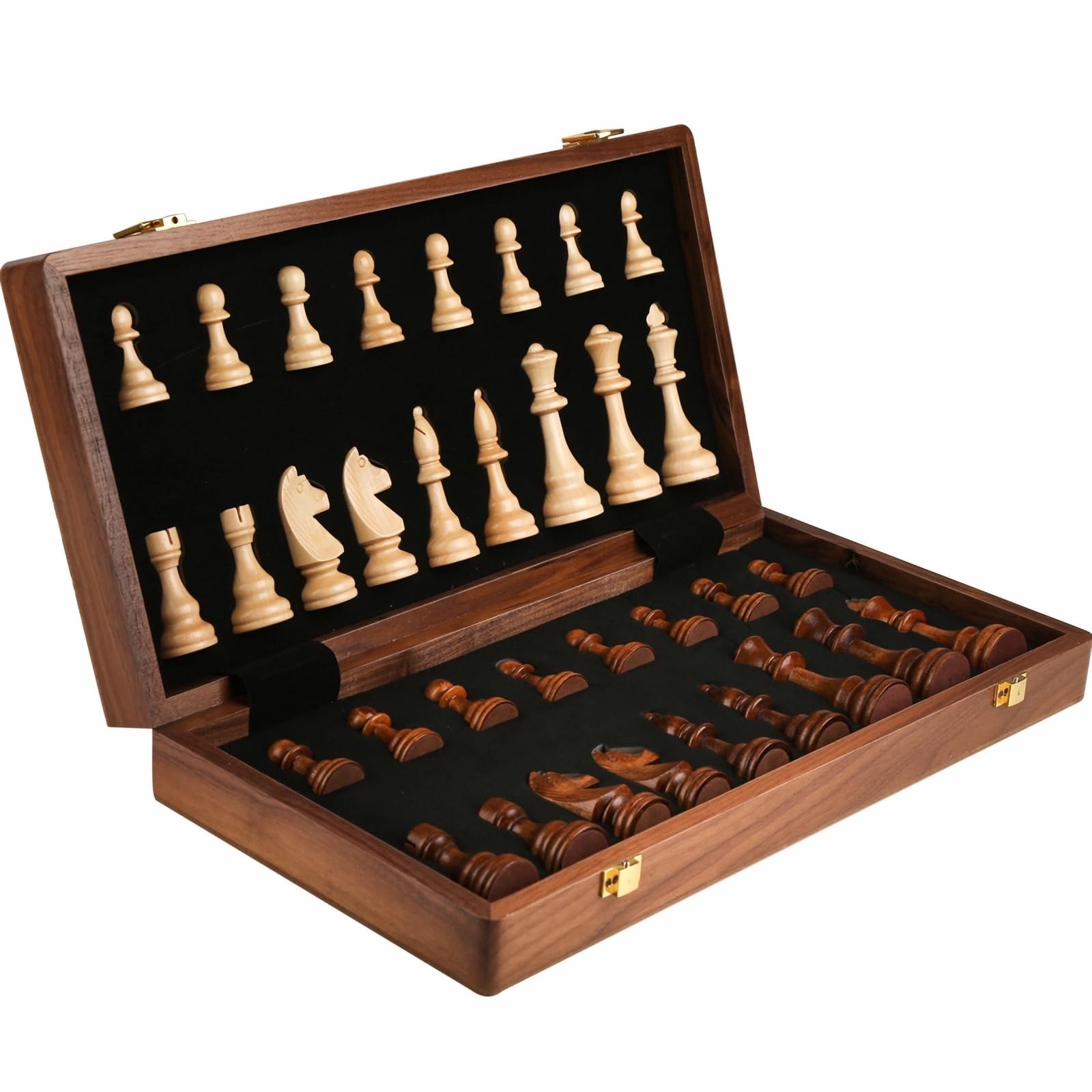 15” Walnut Chess Set with Storage Board for Adults & Children, 2 Players