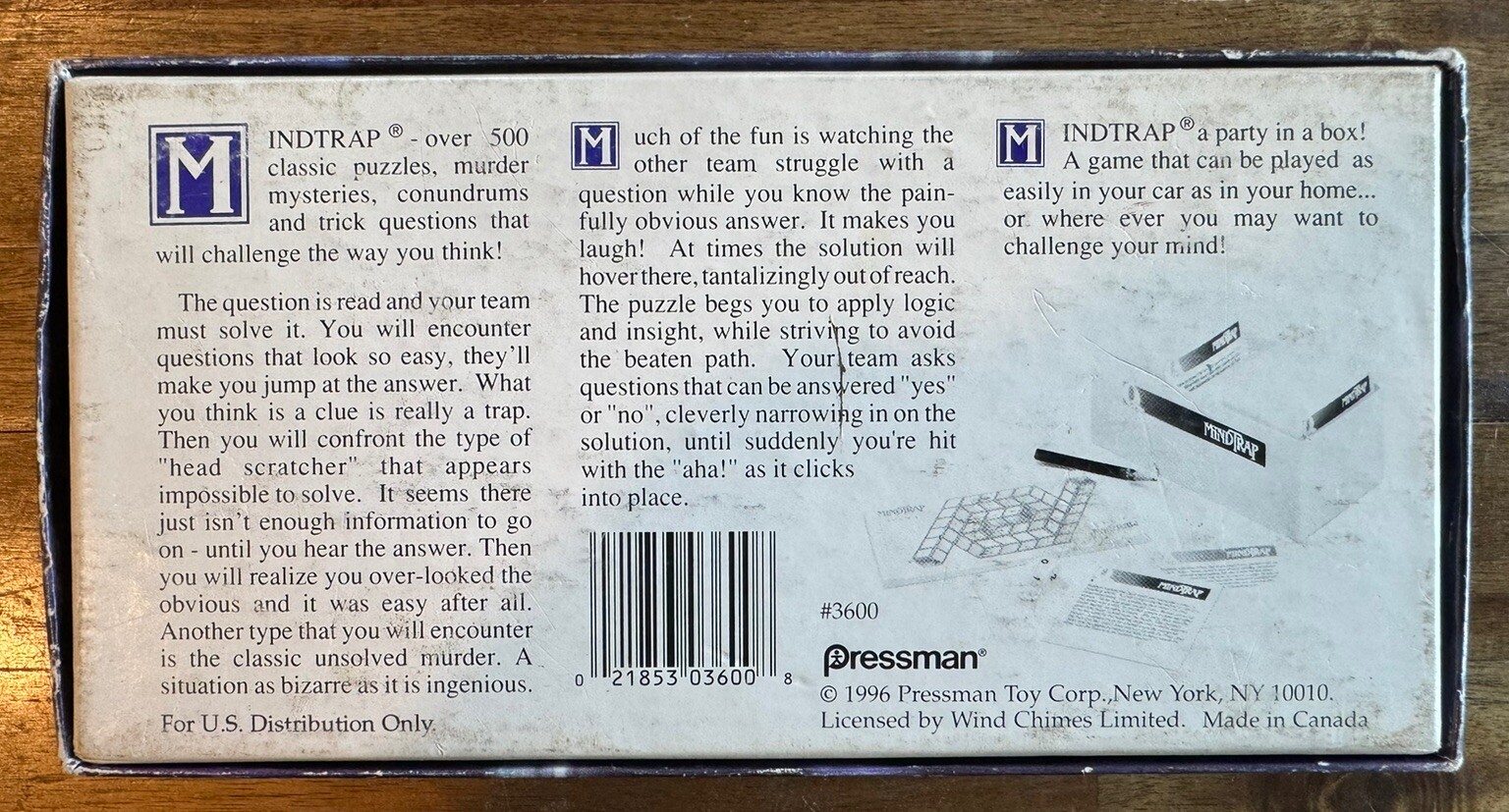 MINDTRAP 1996 Pressman Puzzle/Mystery/Problem Solving card-based game
