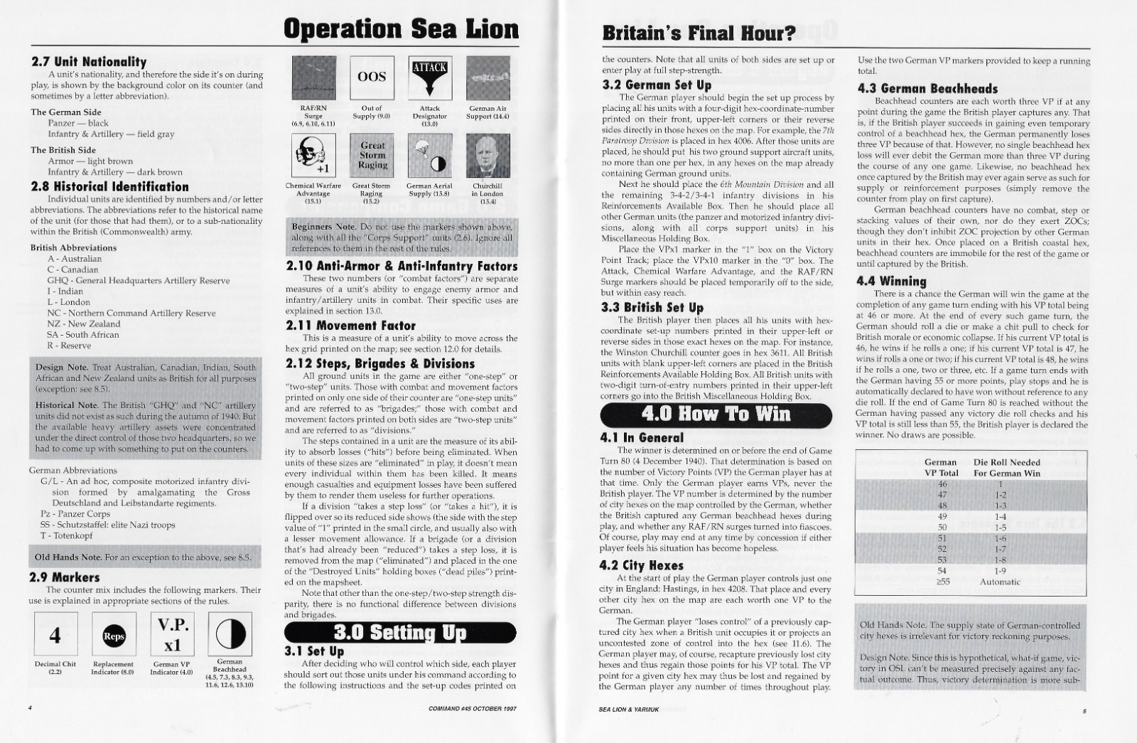 Command Magazine #45 2 Games; Operation Sea Lion & Yarmuk Holy Land 636AD Unpun