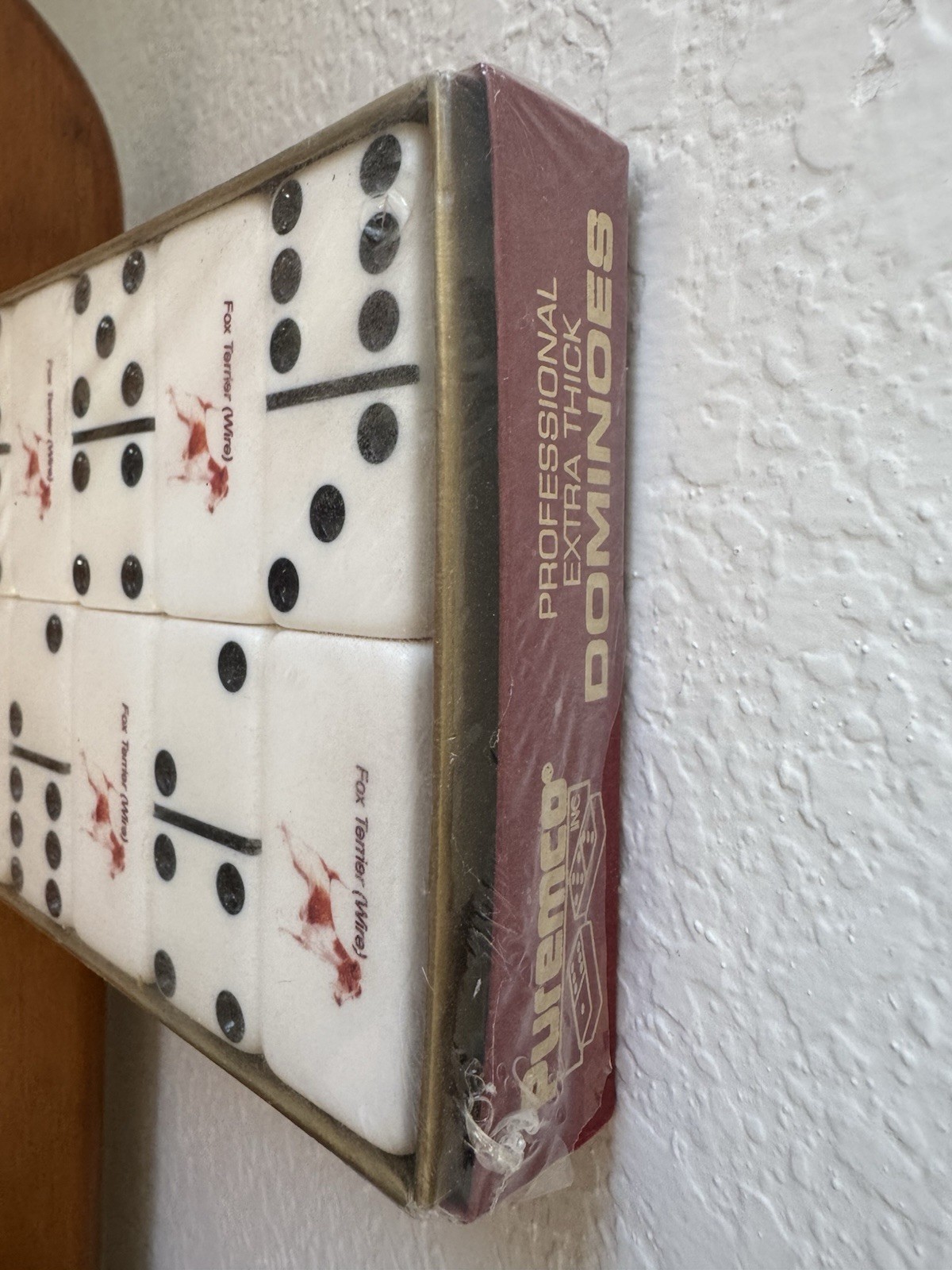 RARE EXTRA THICK PROFESSIONAL MARBLELIKE DOMINOES PUREMCO WHITE FOX TERRIER DOG