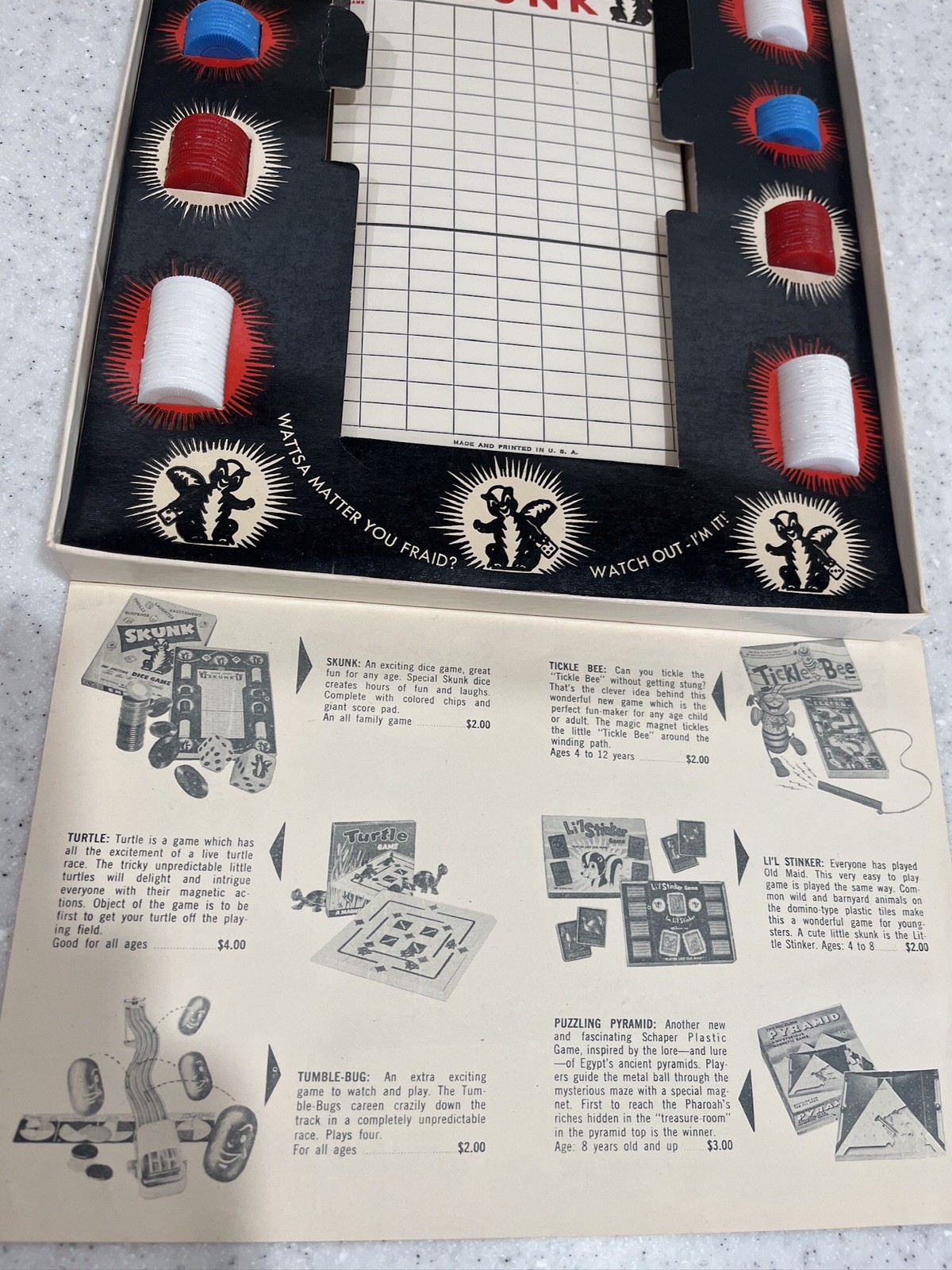 Vtg SKUNK Party Game 1953 #500 Schaper Looks To Be Complete MCM 50s Party *READ*