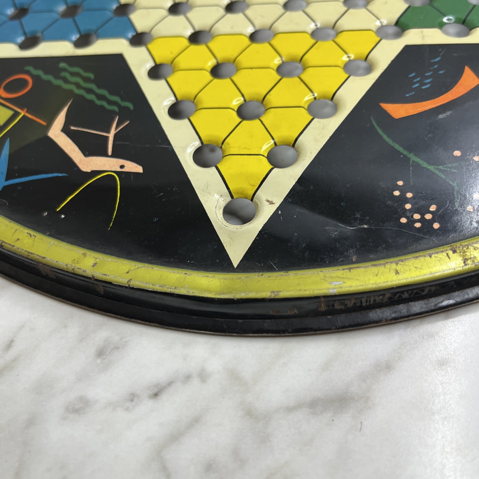 Vintage Pressman Toy Corp Chinese Checker Board Round Metal Multicolor 1153 USA