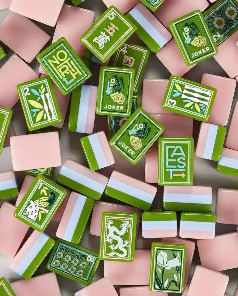 160 hand-painted oil painting style American mahjong tiles, 3 layers of acrylic.