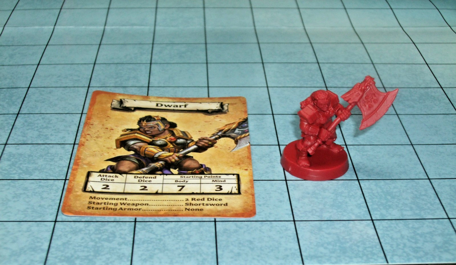 2021 HeroQuest Avalon Hill Heroic tier female Dwarf hero & card