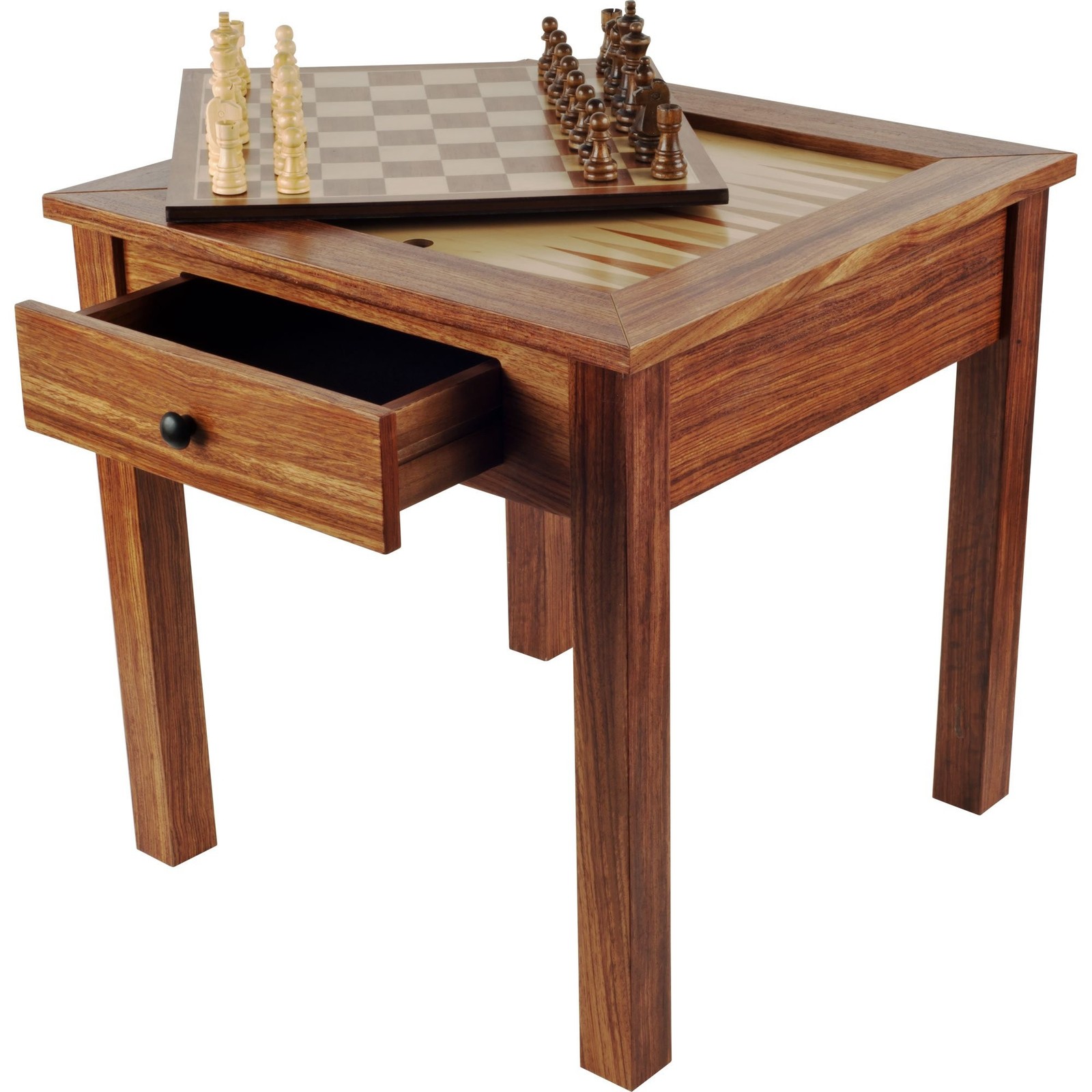 Game Table – 3-in-1 Reversible Tabletop with Veneered Wood, Chess, and Backga…