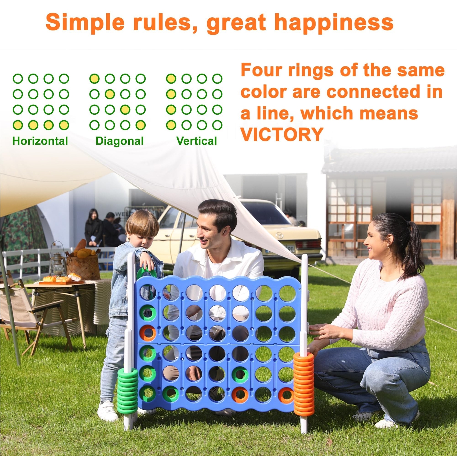 Giant 4 Connect in a Row Game, Height Adjustable Jumbo Yard Games for Kids an…