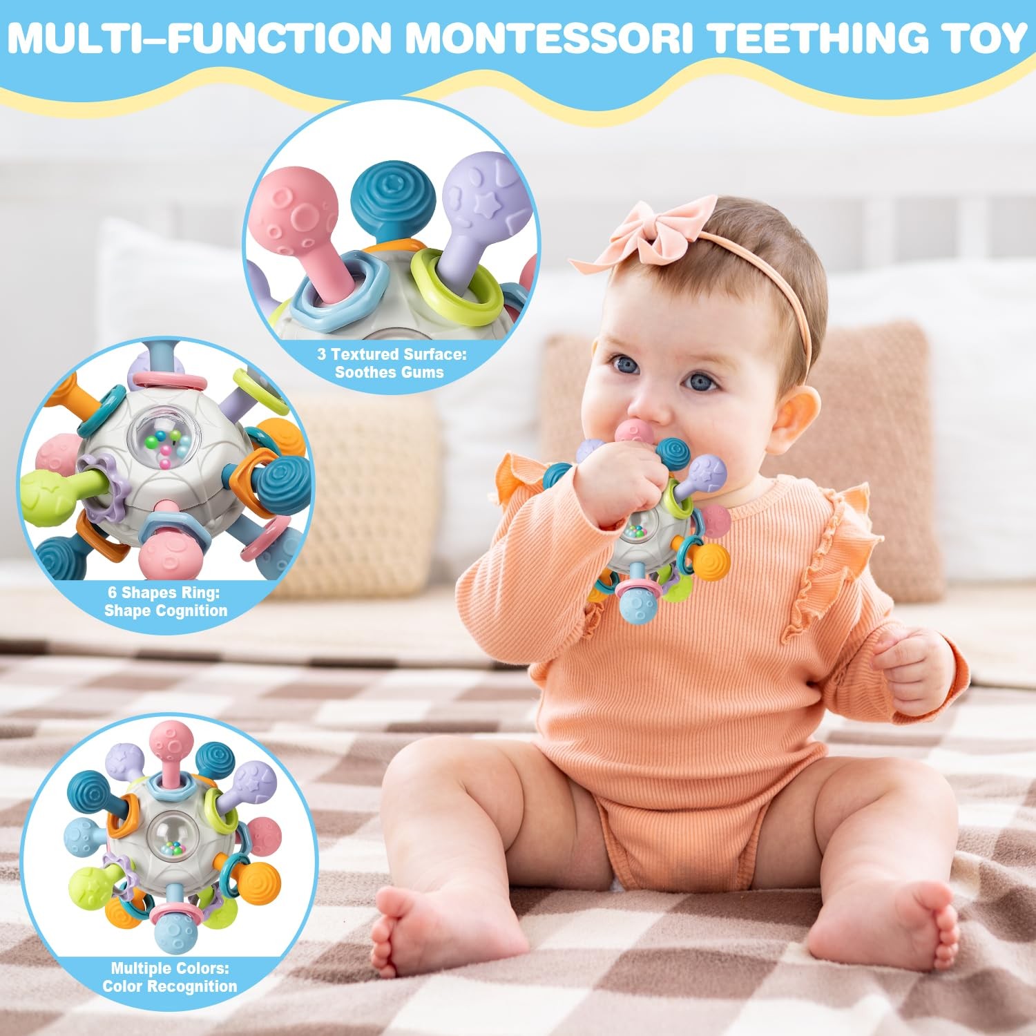 Baby Toys 6 In 1 Montessori Teething Stacking Blocks Farm Animals Multicolored