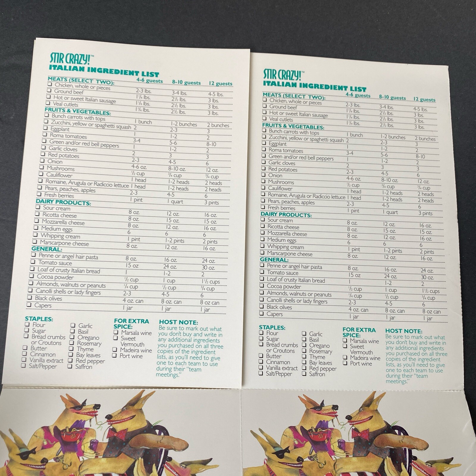 Stir Crazy! Italian The Sane Way to Entertain Dinner Party Game 1996 Retired