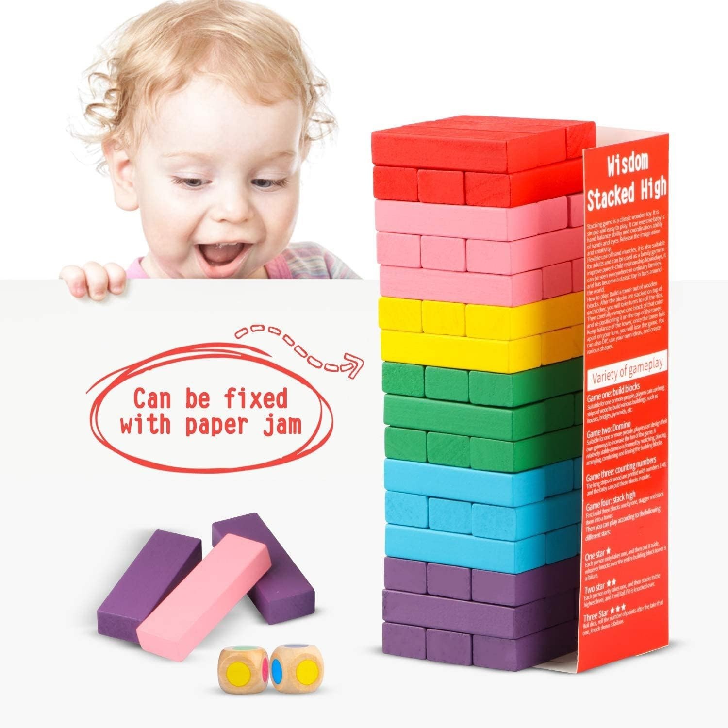48PCS Colorful Wooden Stacking Blocks Game – Educational Fun for Kids & Families