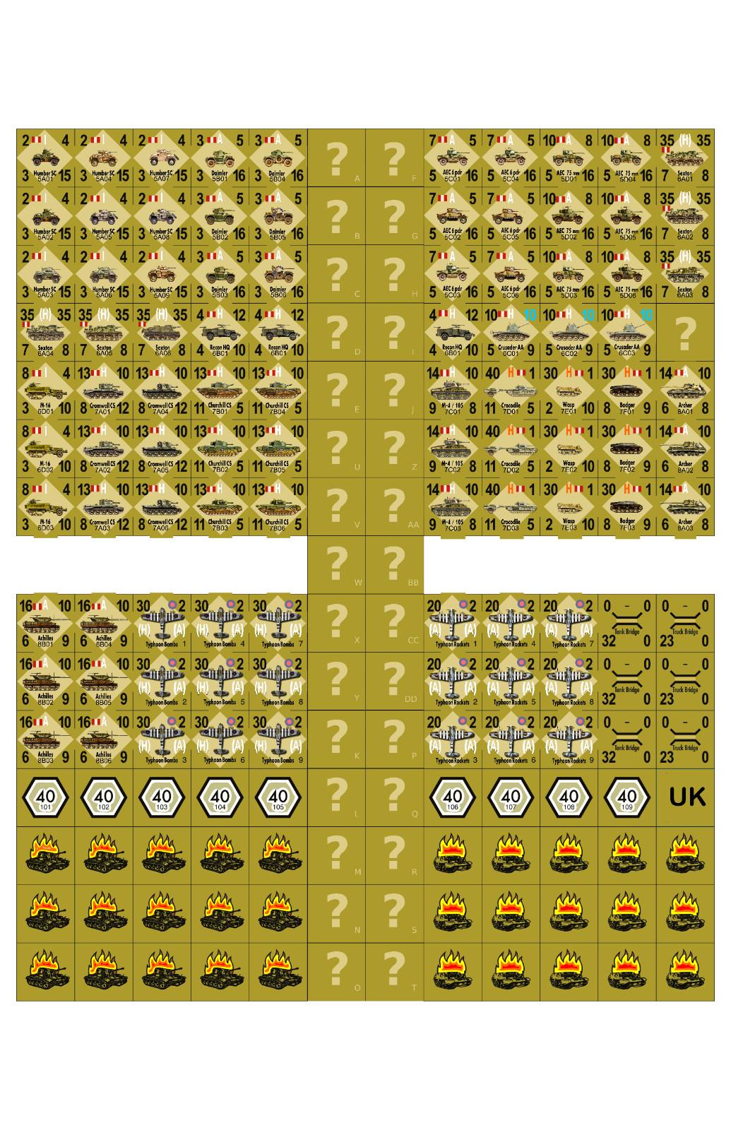 Mounted UK PanzerBlitz Panzer Leader Colored counters SPI GMT Avalon Hill