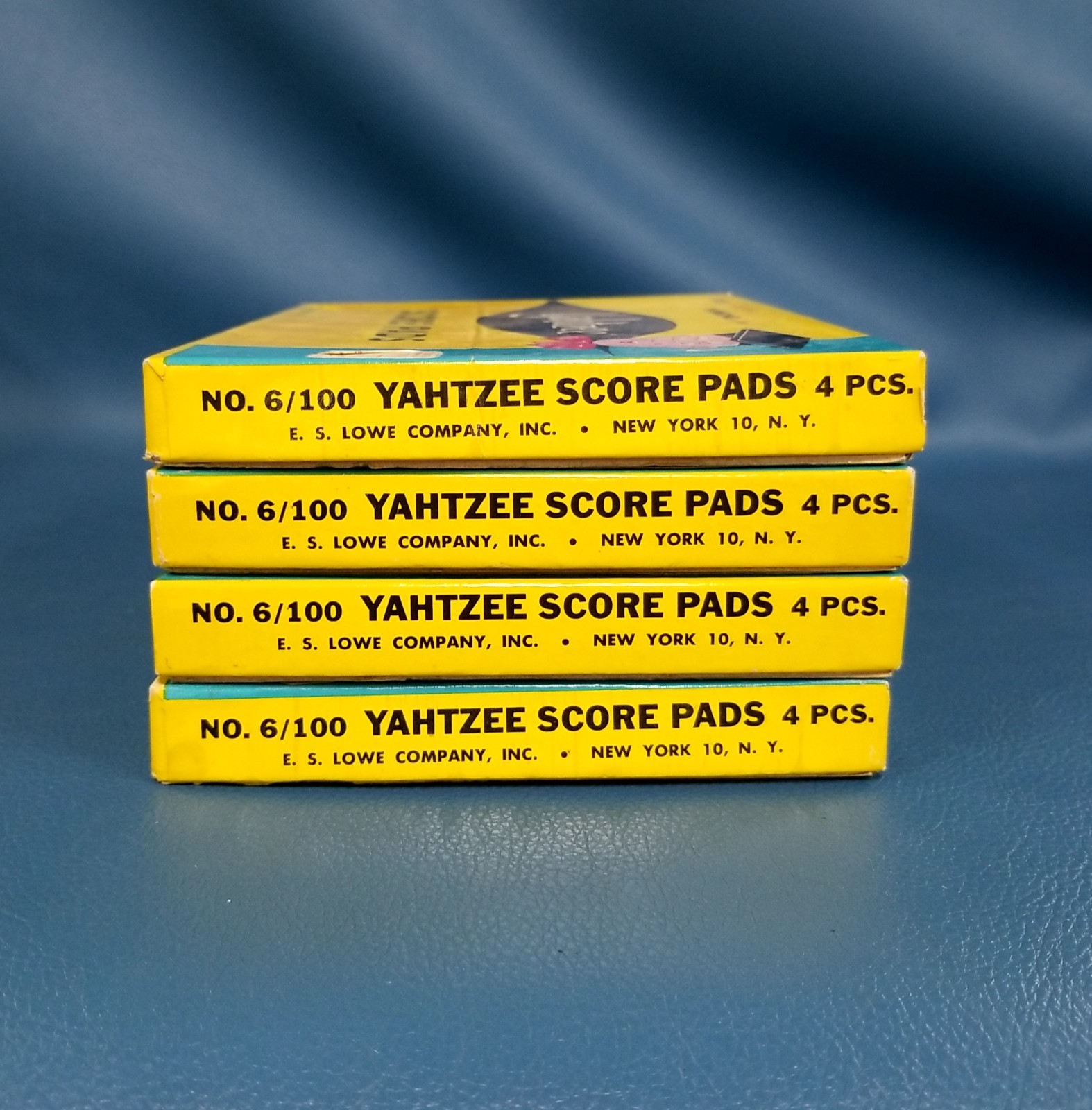 Set of 4 Vintage Yahtzee Boxes w/Score Pads 1956 Graphics Original Boxes