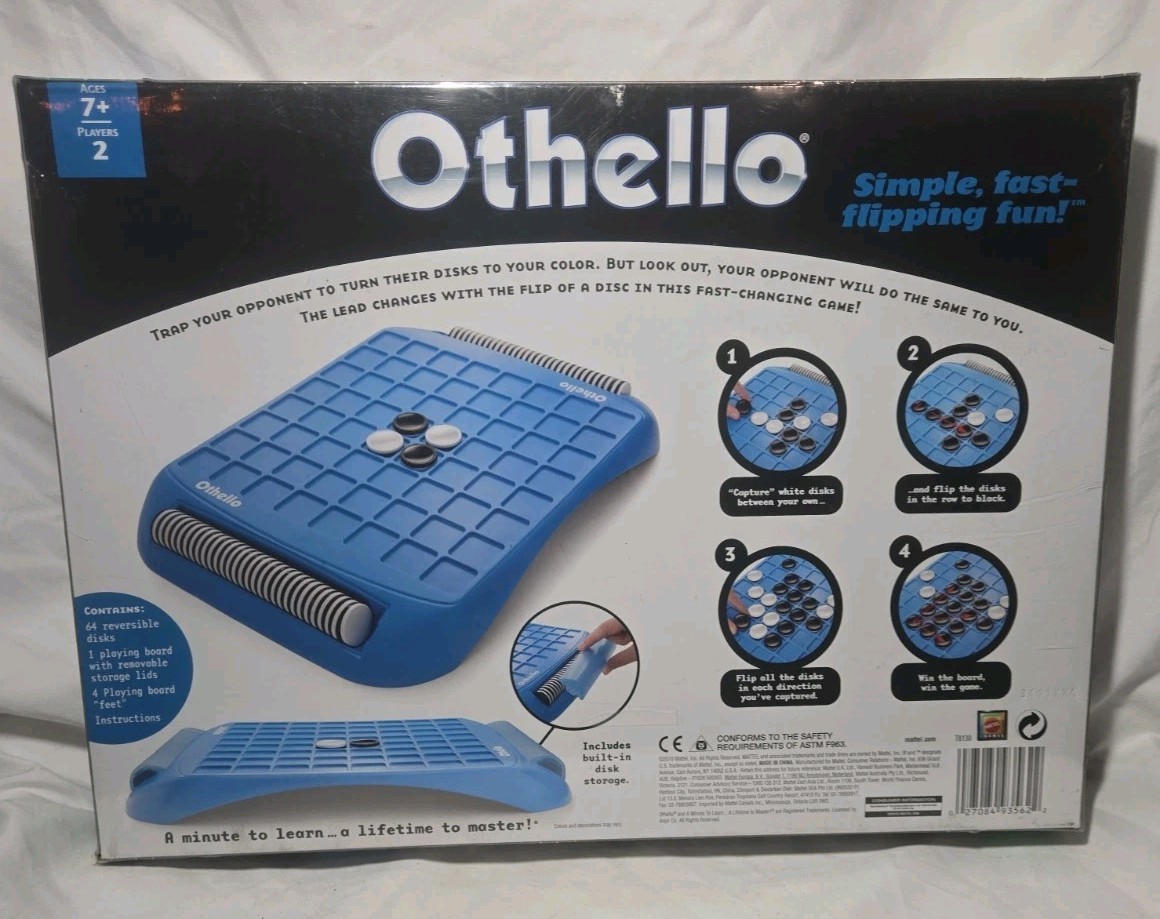 2010 Othello Board Game By Mattel Built In Storage Easy To Learn 7&up Sealed