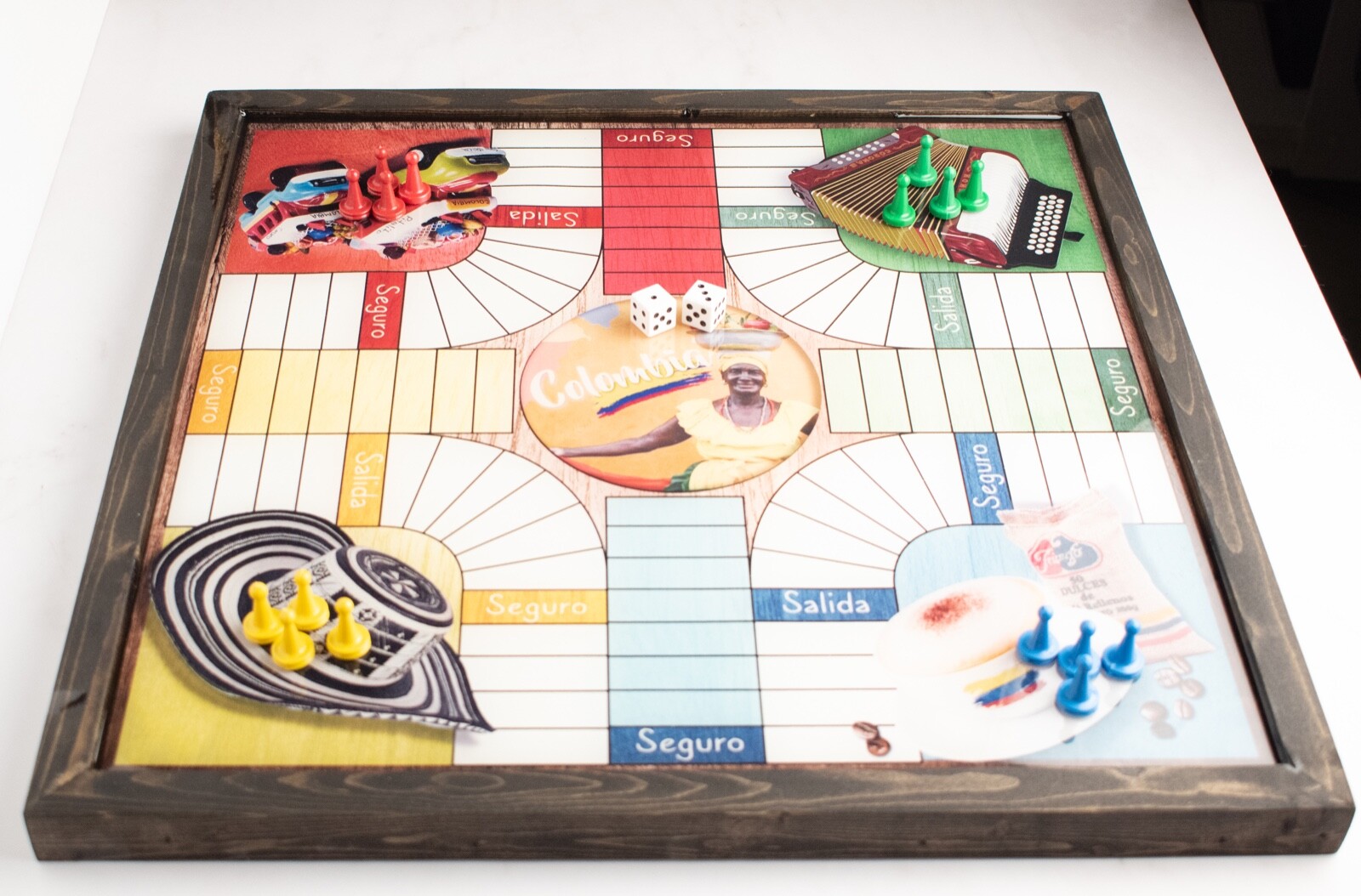 Parchis Board for 2 until 4 persons. Colombia game parqués, hand made