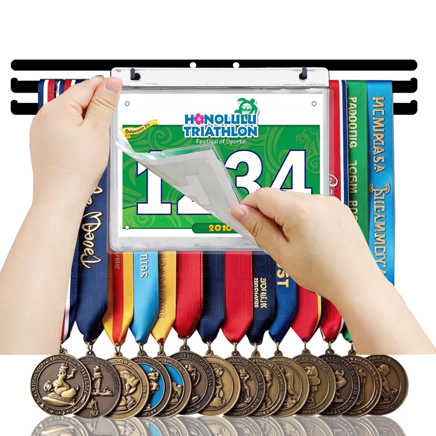 Bib Race Medal Holder Wall Hanger,Marathon 14.37 x 1.97 x 0.1 inches, Black