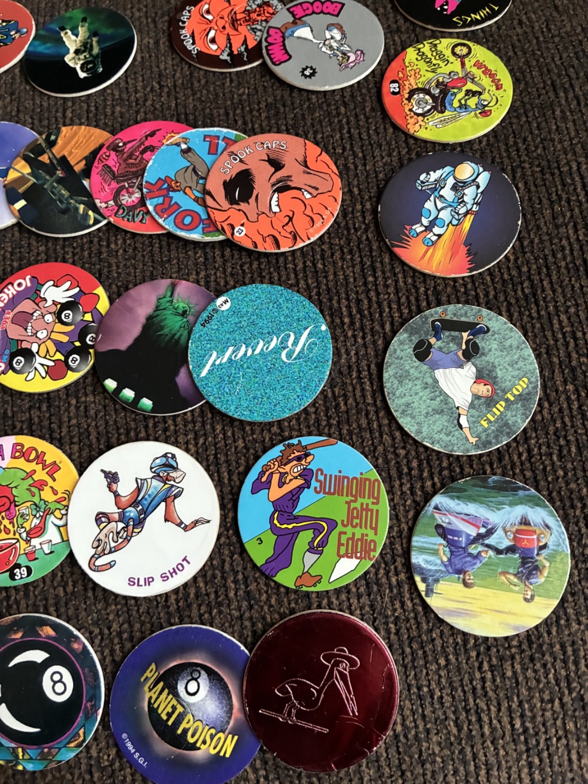 VINTAGE POGS miscellaneous with CONTAINTER TO STORE THEM
