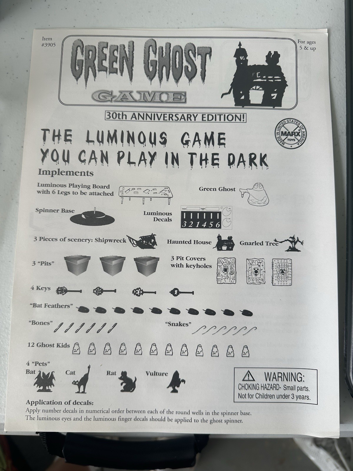 Marx Green Ghost Game 30th Anniversary Edition Glows in Dark 2+ Players Ages 5+