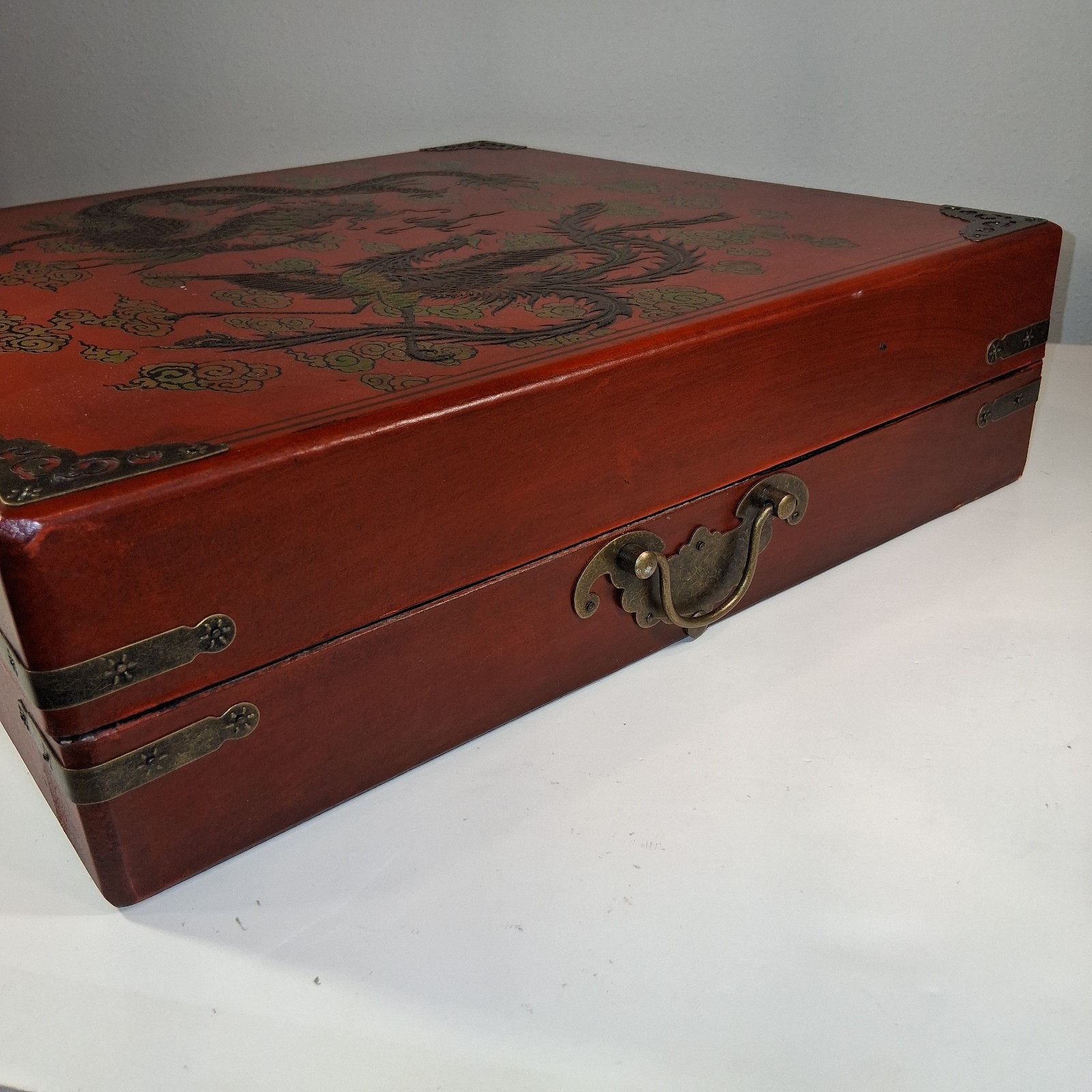 Vintage Chinese Dragon Phoenix Multi Game Chest Chess Backgammon Go Complete 16″