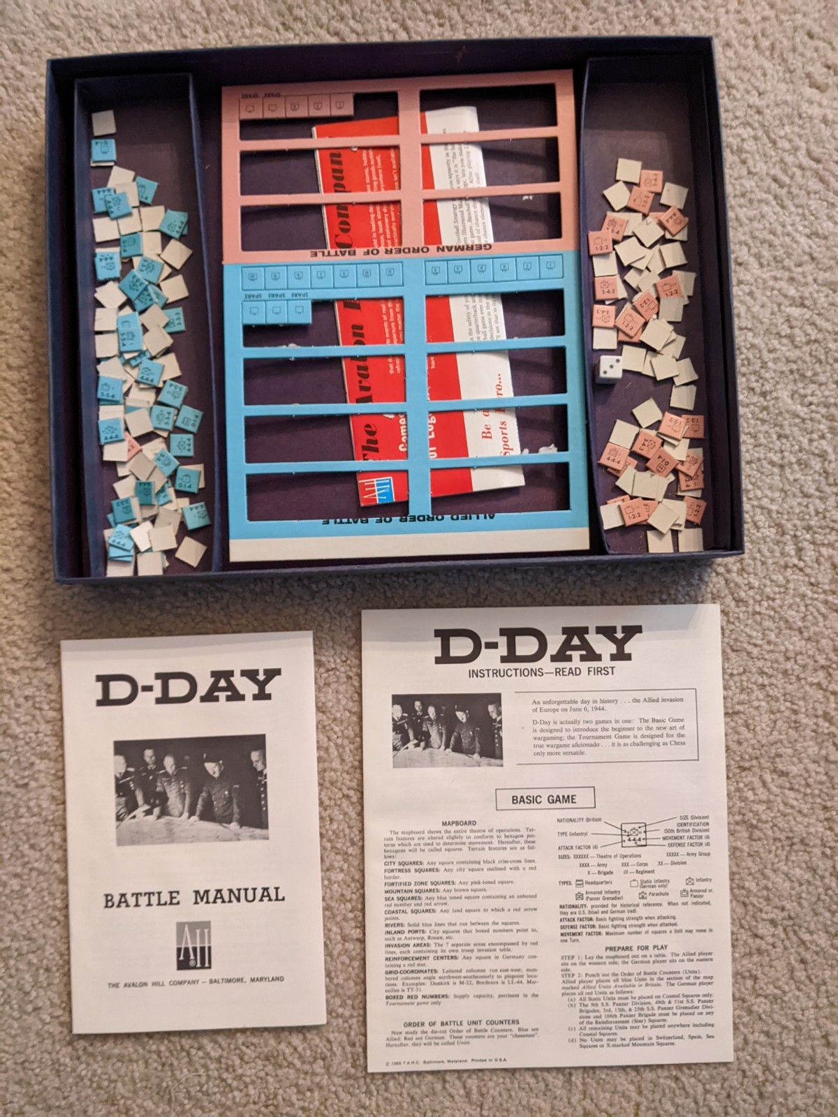 D-Day: World War II Invasion Board Wargame By Avalon Hill. Scorecards Unmarked.