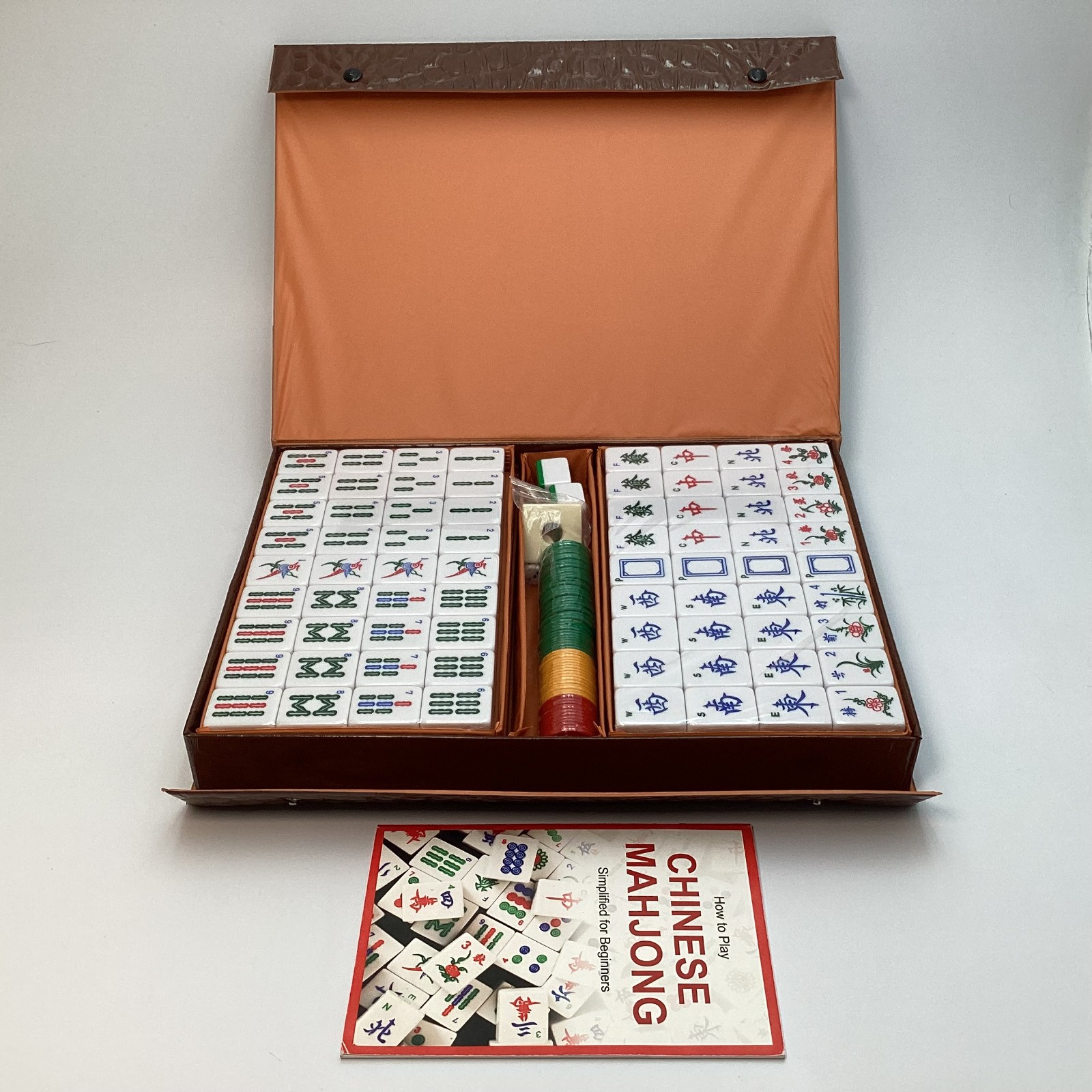 Chinese Mahjong Set 144 Tiles with Case Chips Dice Instructions – Nice / NEW