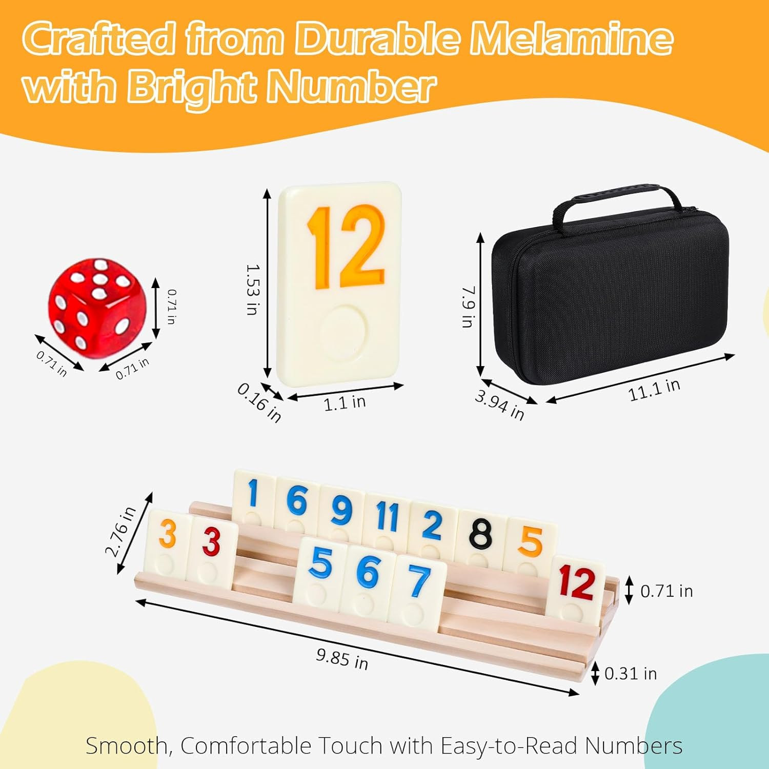 Rummy Cube Set, 2026 New 6 Player Edition with 6 Wooden Racks/Trays, 160 Large N