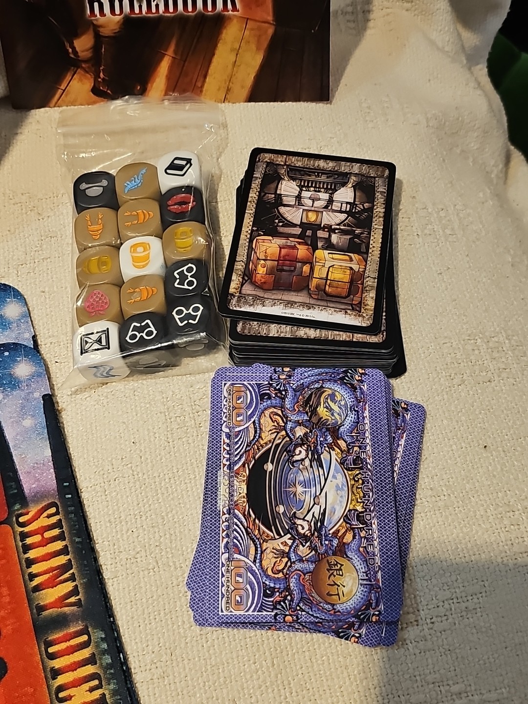 Firefly Shiny Dice Game: Dice, 100 Cards, 2 Rubber Play Mats (2015, Upper Deck)