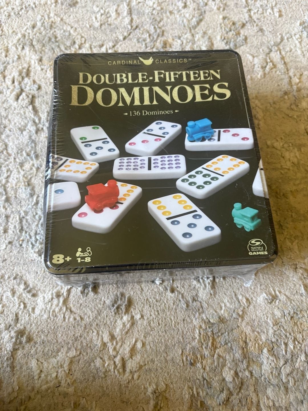 Spin Master Cardinal Classics Double-Fifteen Dominoes Set in Tin – 136 Color Dot