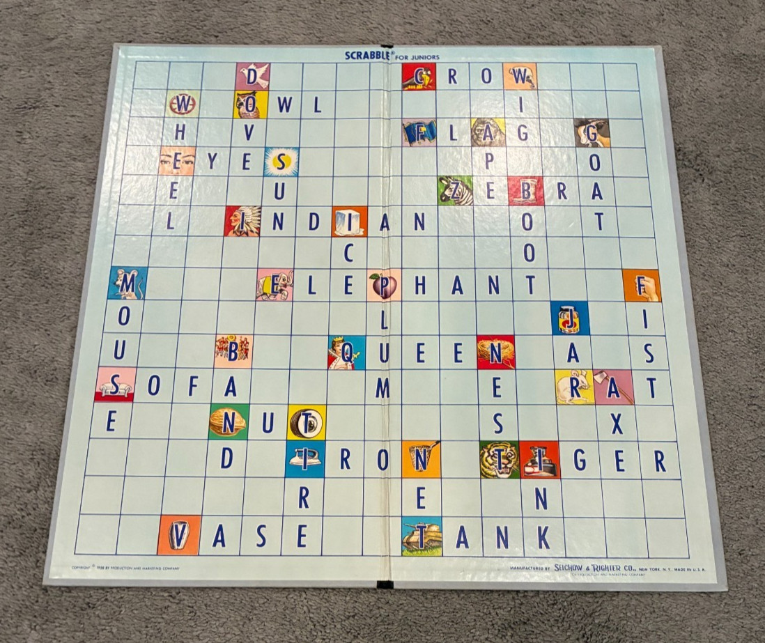 Scrabble for Juniors – 1958 Board Game by Selchow & Righter – 100% Complete