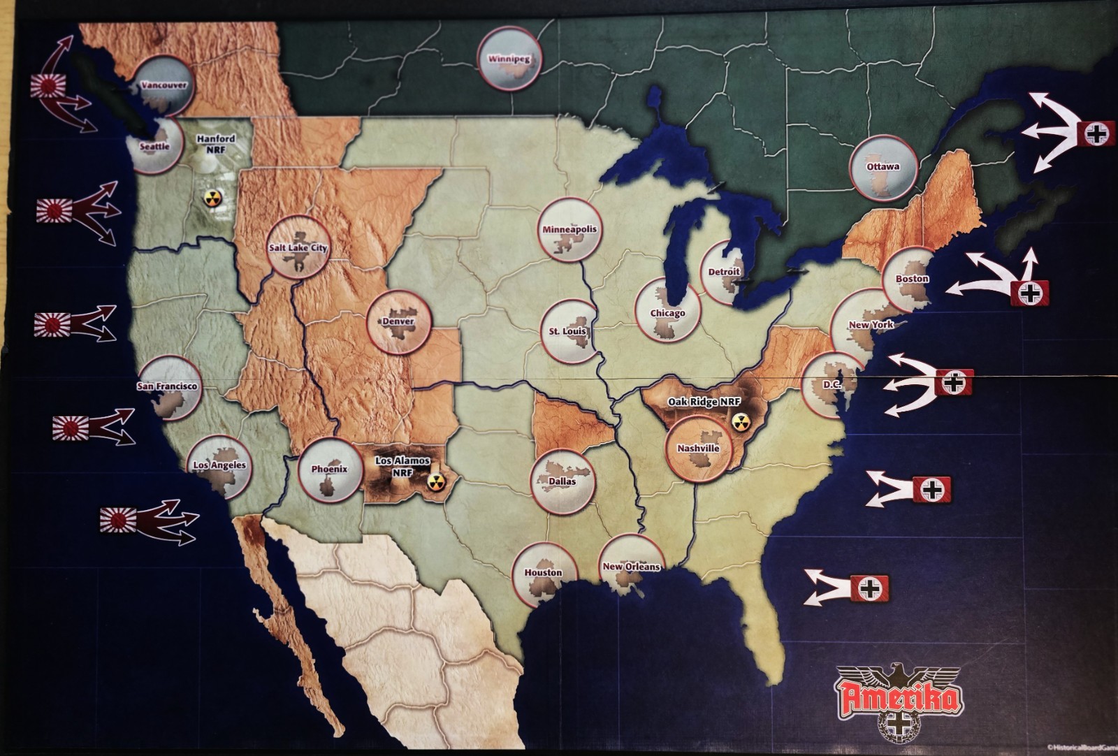 “AMERIKA” ALTERNATE HISTORY WAR GAME – HBG – PUN, COMPLETE + ERRATA + EXTRAS