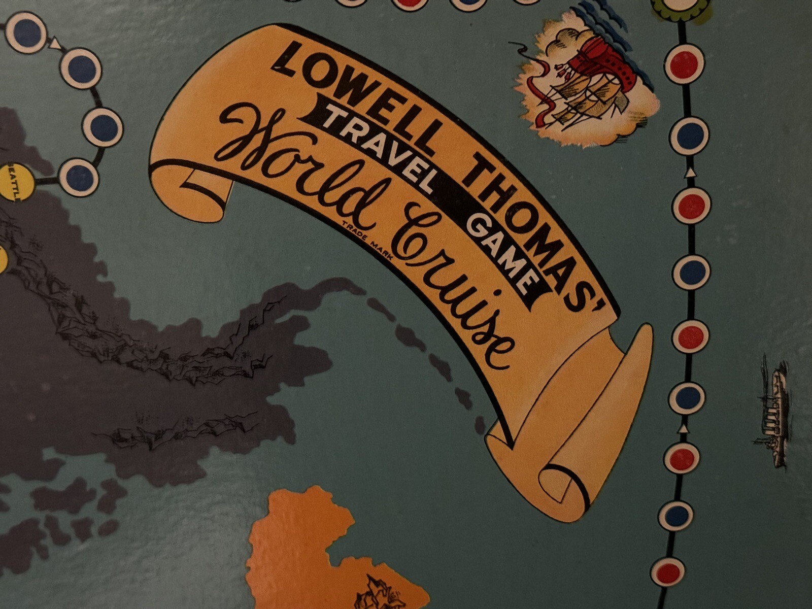 RARE Lowell Thomas Travel Game World Cruise 1937 Parker Bros. GAME BOARD ONLY