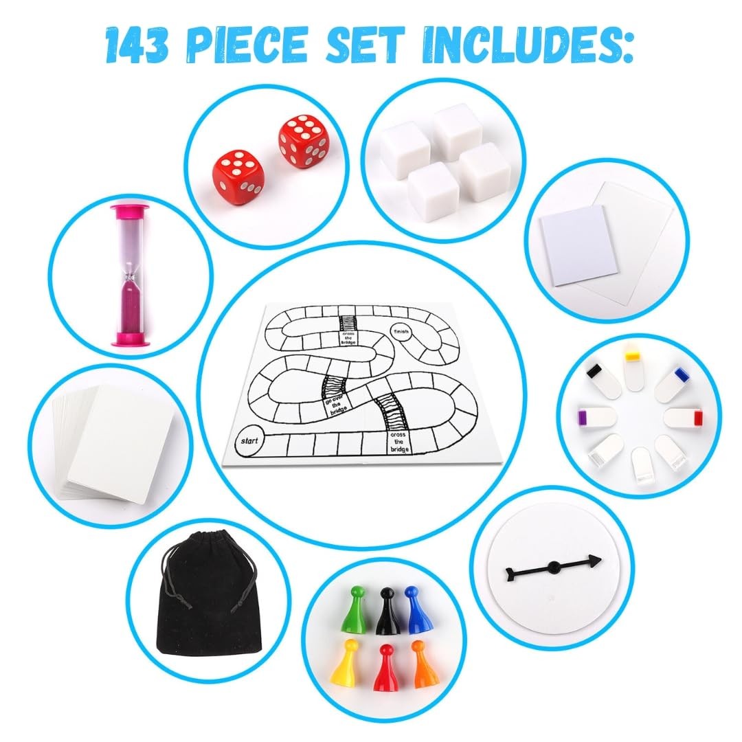 Blank Create Your Own Board Game Kit DIY 143 Piece Set – Perfect for School P…