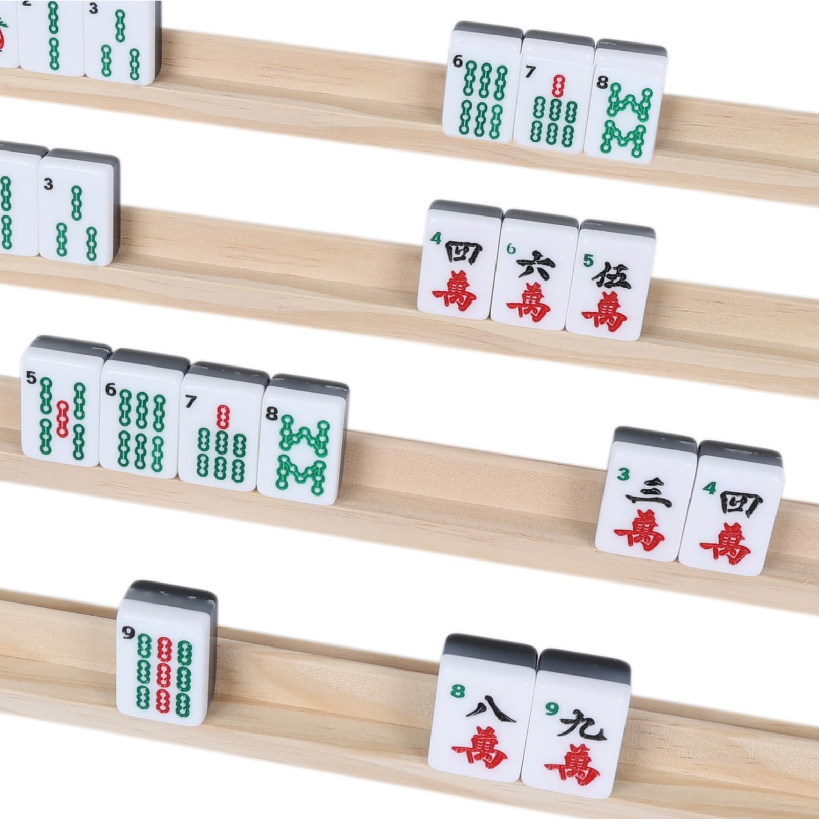 GOTHINK Wooden Mahjong Tiles 15x3x1.4 Inches, Trays
