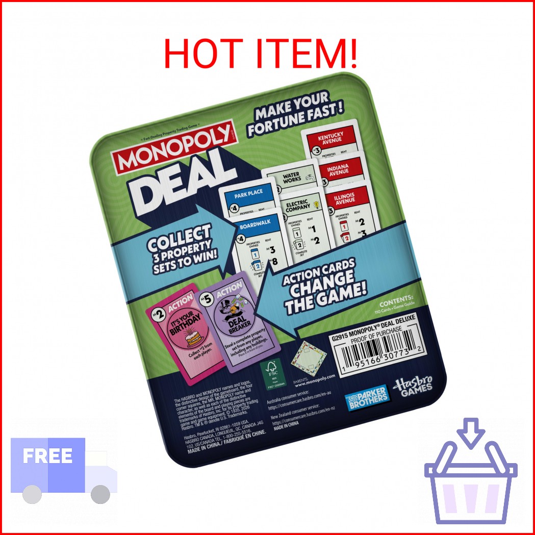 Monopoly Deal Card Game in Collectible Storage Tin | Ages 8+ | 2-5 Players | 15