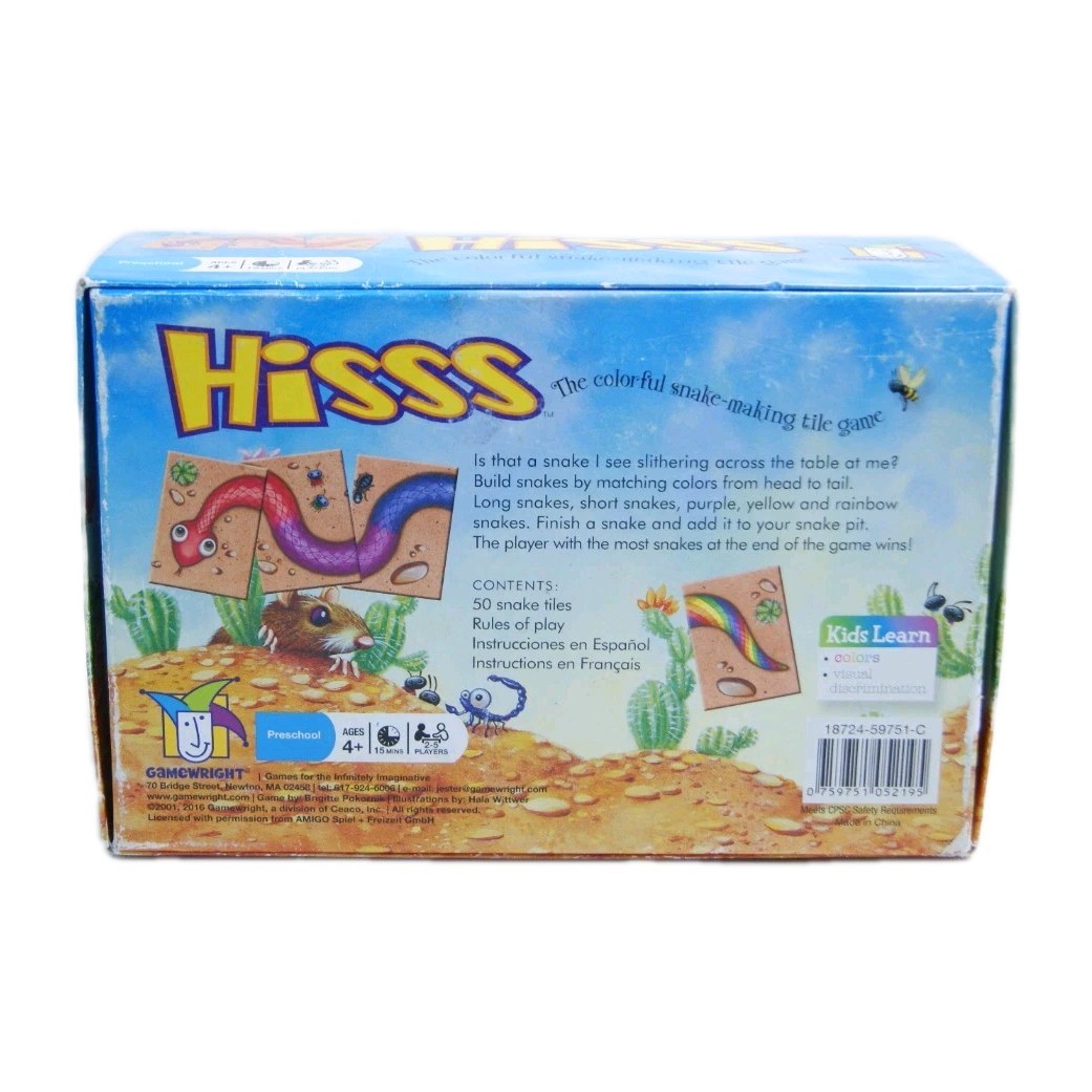 HISSS The Colorful Snake Making Tile Matching Game 2016 Gamewright Complete