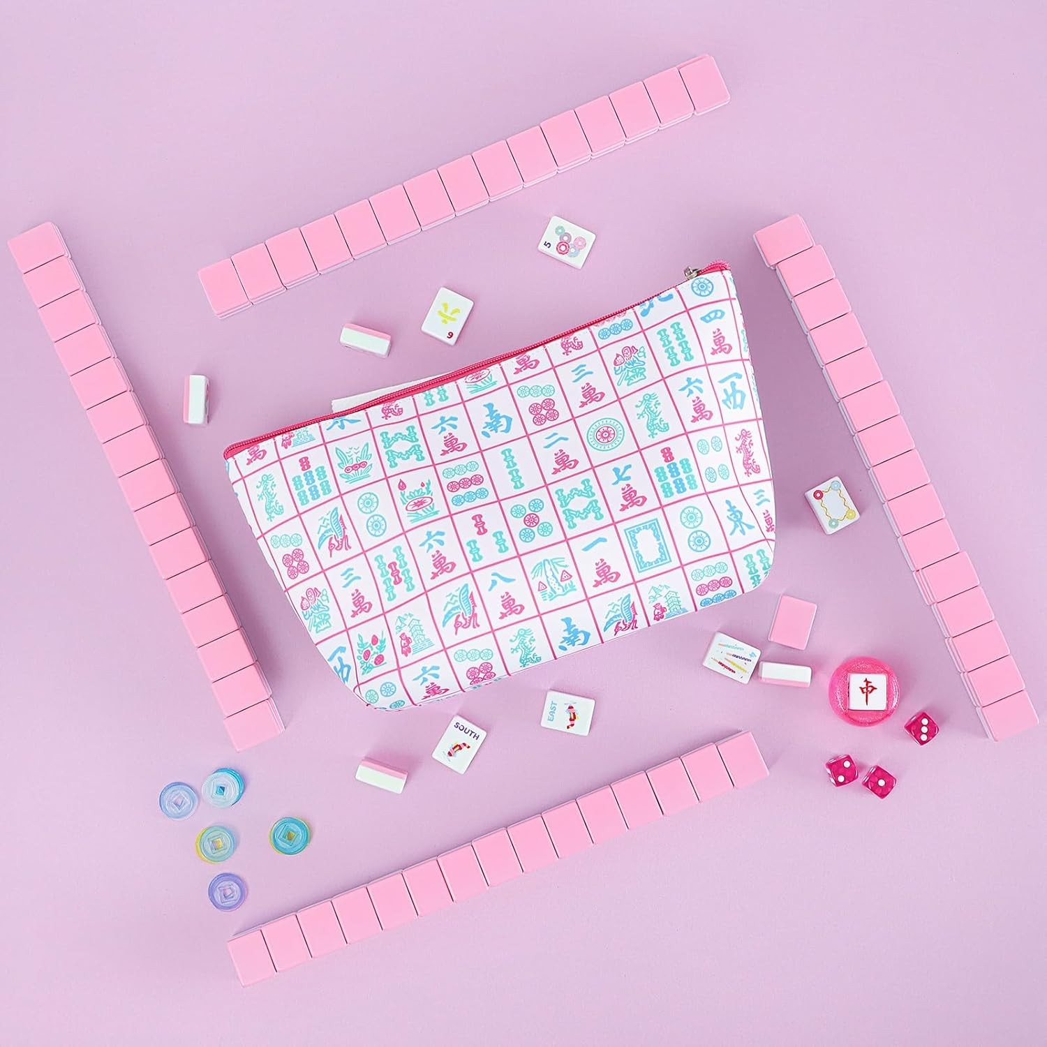 American Mahjong Set 160 Pink Tiles Game Complete with Bag Accessories