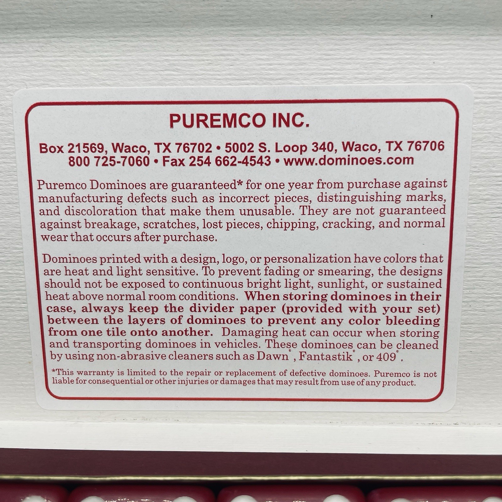Puremco Marblelike Dominoes Red Tournament Large Face Extra Thick