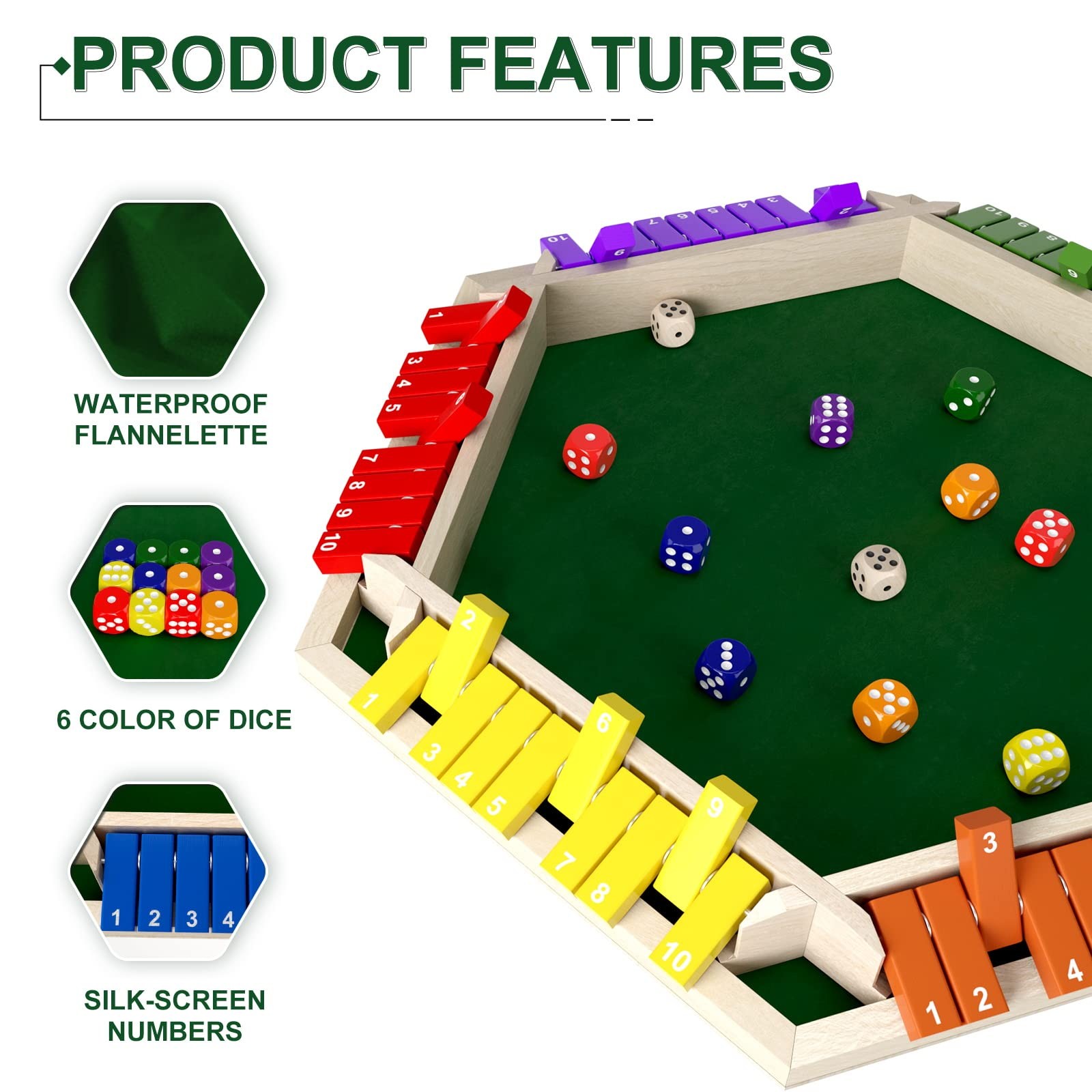 1-6 Players Shut The Box Dice Game, Wooden Board Table Math Game with 16 Dice…