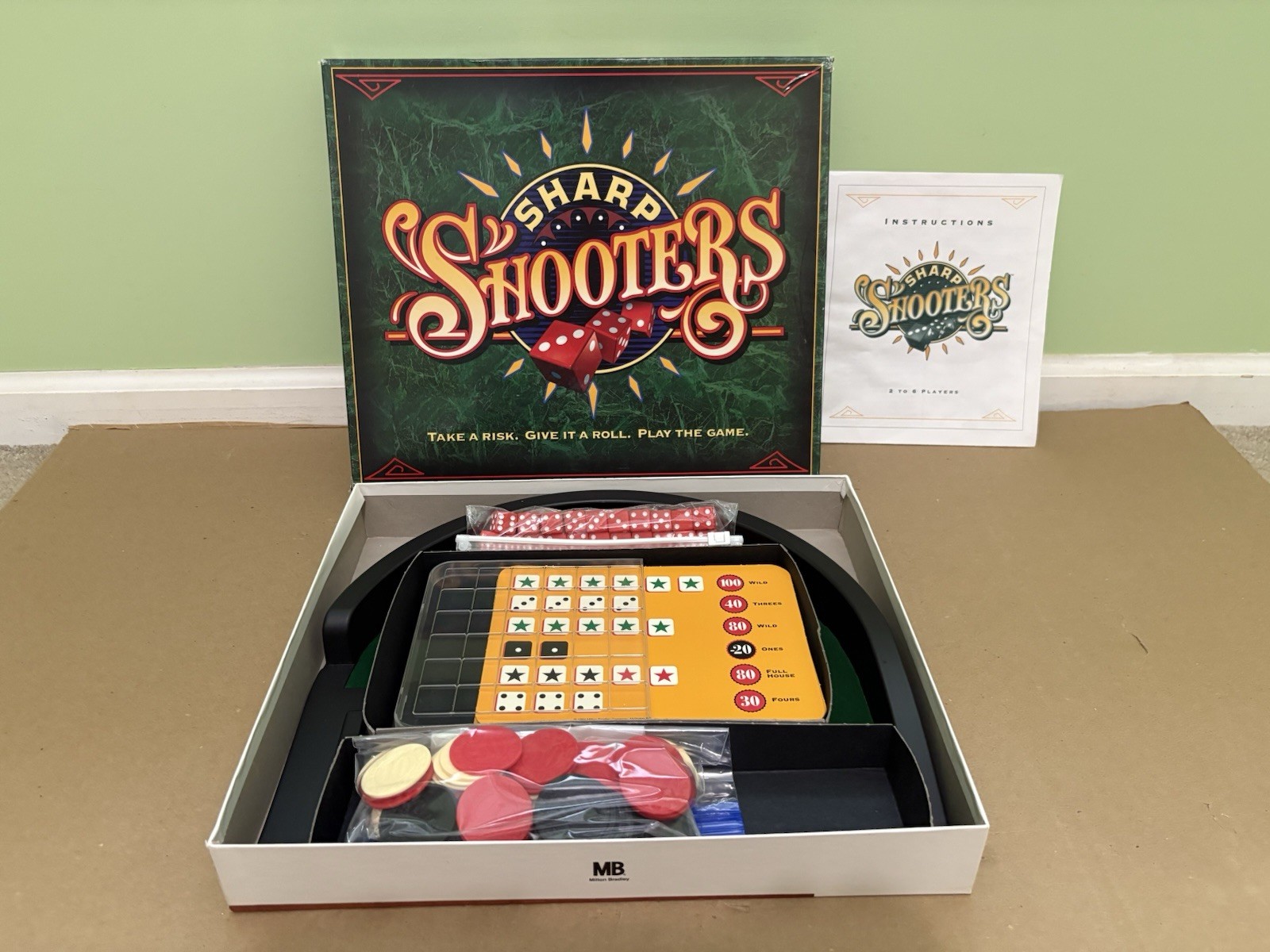 Sharp Shooters Dice & Chip Board Game 1994 Milton Bradley MB Complete Vintage