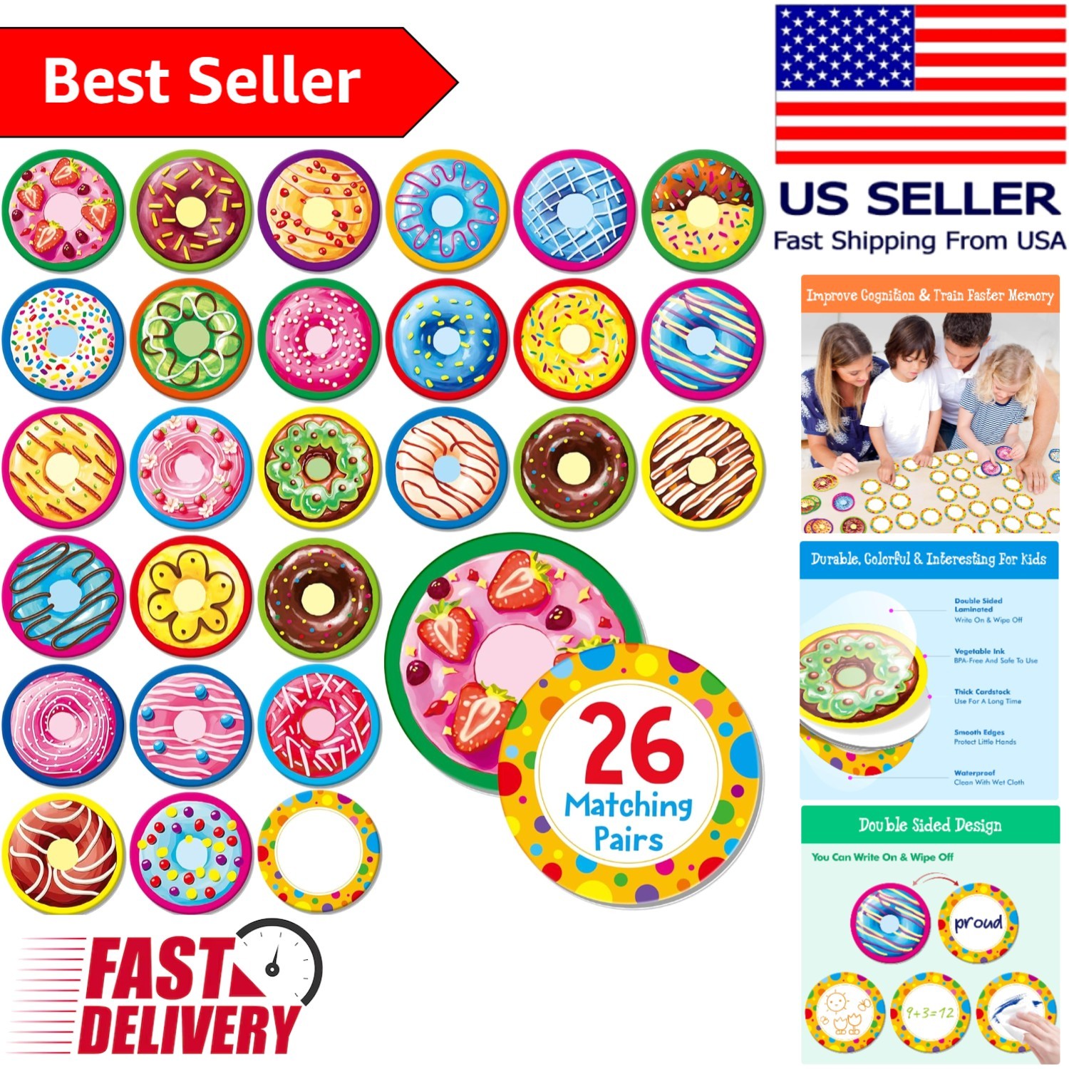 Adorable 52-Piece Donut Matching Card Game for Ages 3+ – Creative Learning Fun