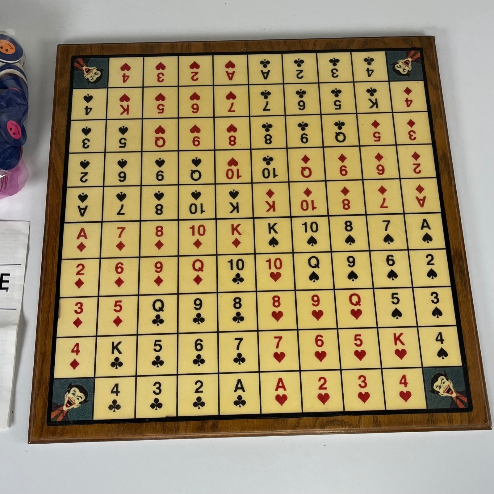 VTG Custom Handmade Wooden Sequence Board Game Smiley Chips & Instructions 18×18