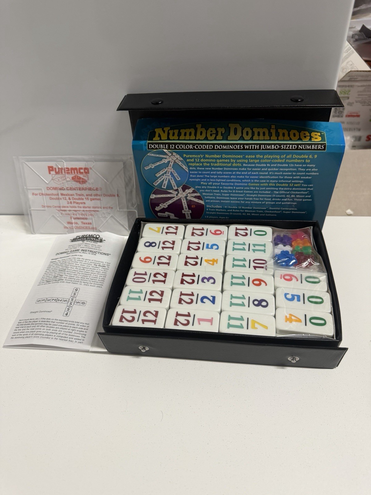 Puremco Number Dominoes Premium Double 12 Set Chicken Foot/Mexican Train New